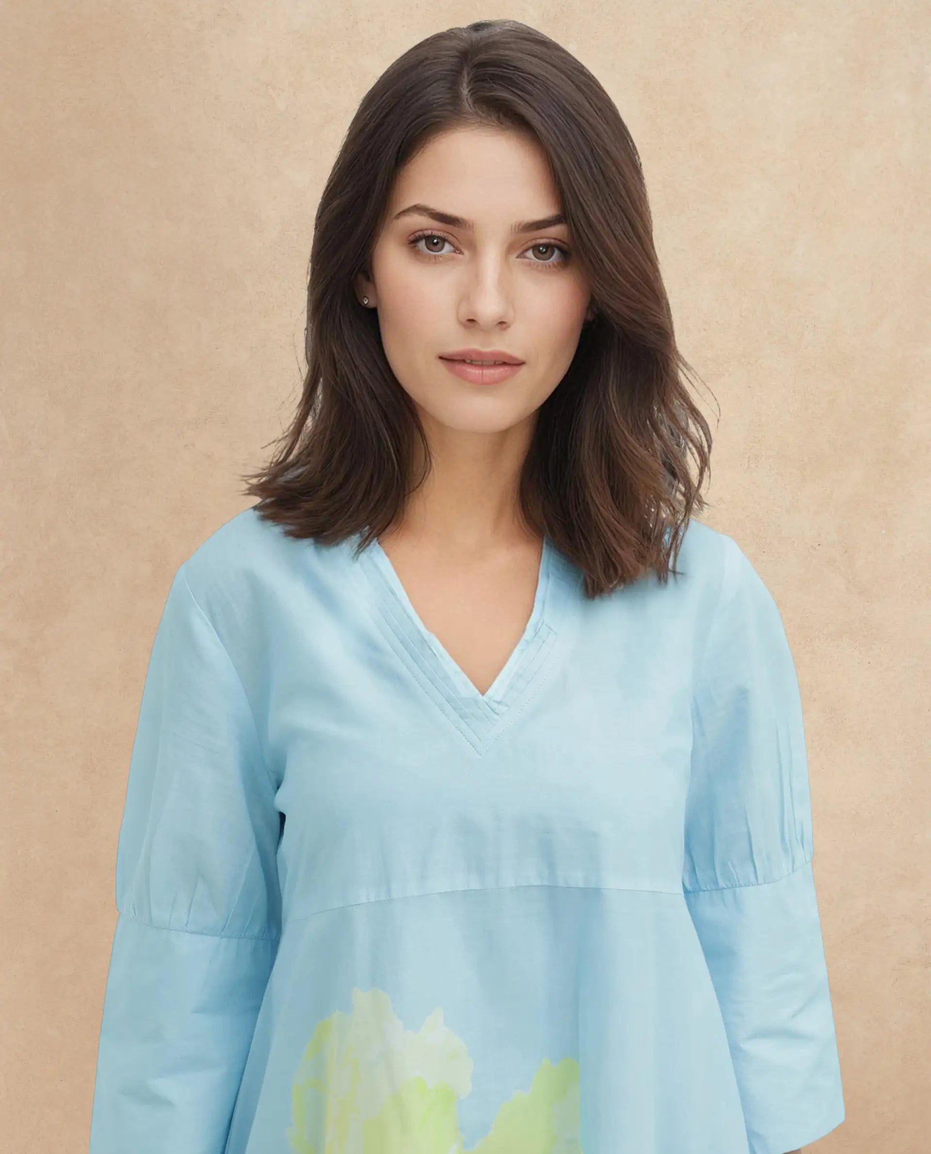 Rareism Women's Dinara Multi Cotton V-Neck Floral Print Midi A-Line Dress