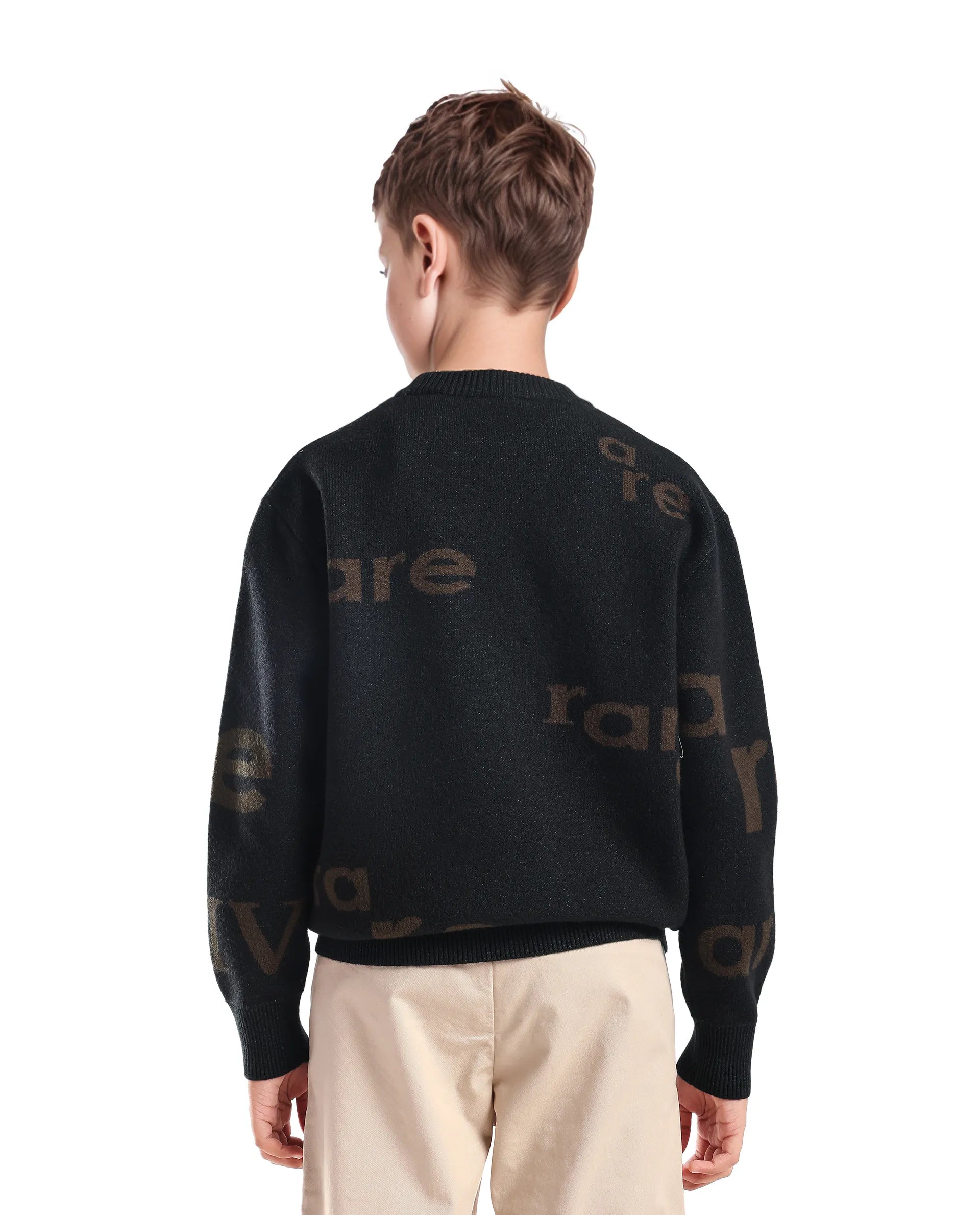 Rare Ones Kids Dio Dark Green Viscose Blend All Over Print Slip-On Closure Relaxed Fit Sweater