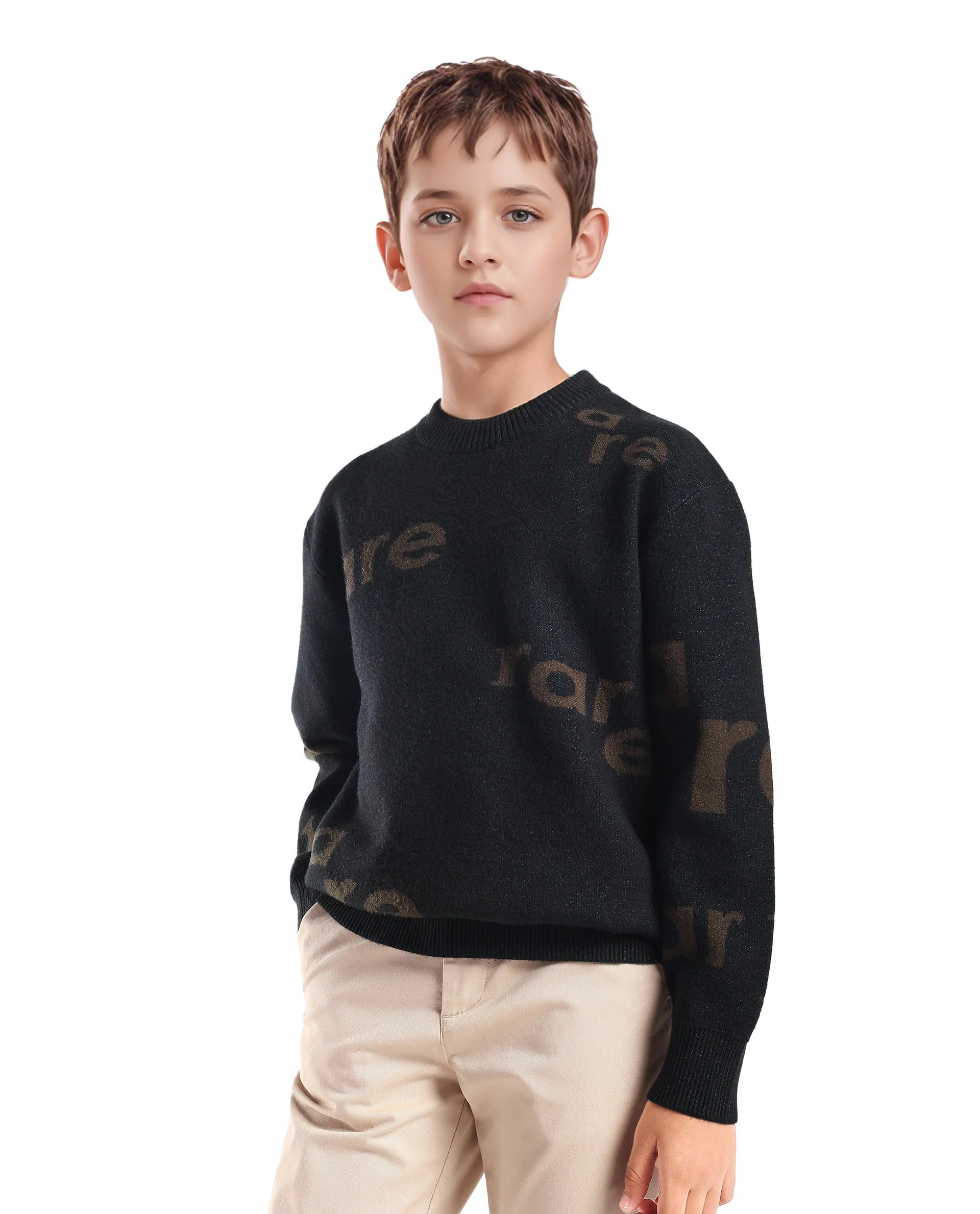 Rare Ones Kids Dio Dark Green Viscose Blend All Over Print Slip-On Closure Relaxed Fit Sweater