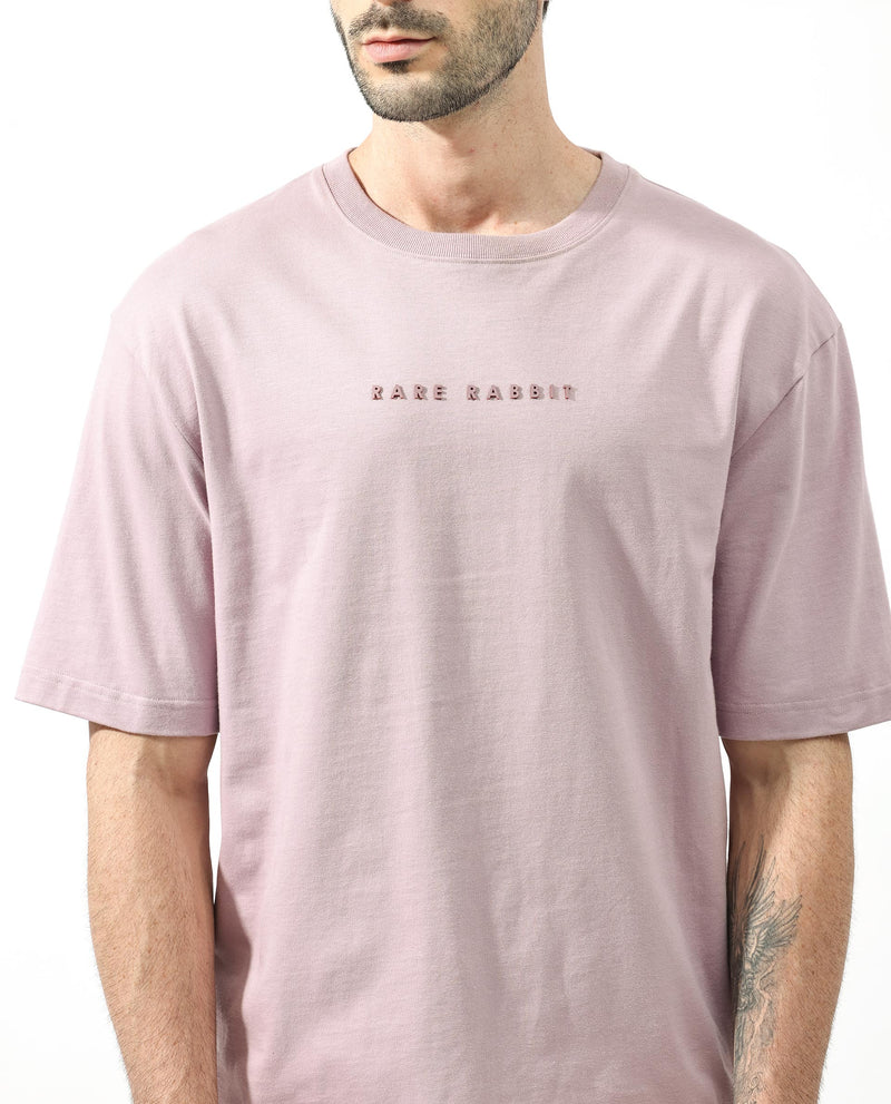 Rare Rabbit Articale Men's Dist Purple Crew Neck Short Sleeves Botanical Print Oversized T-Shirt