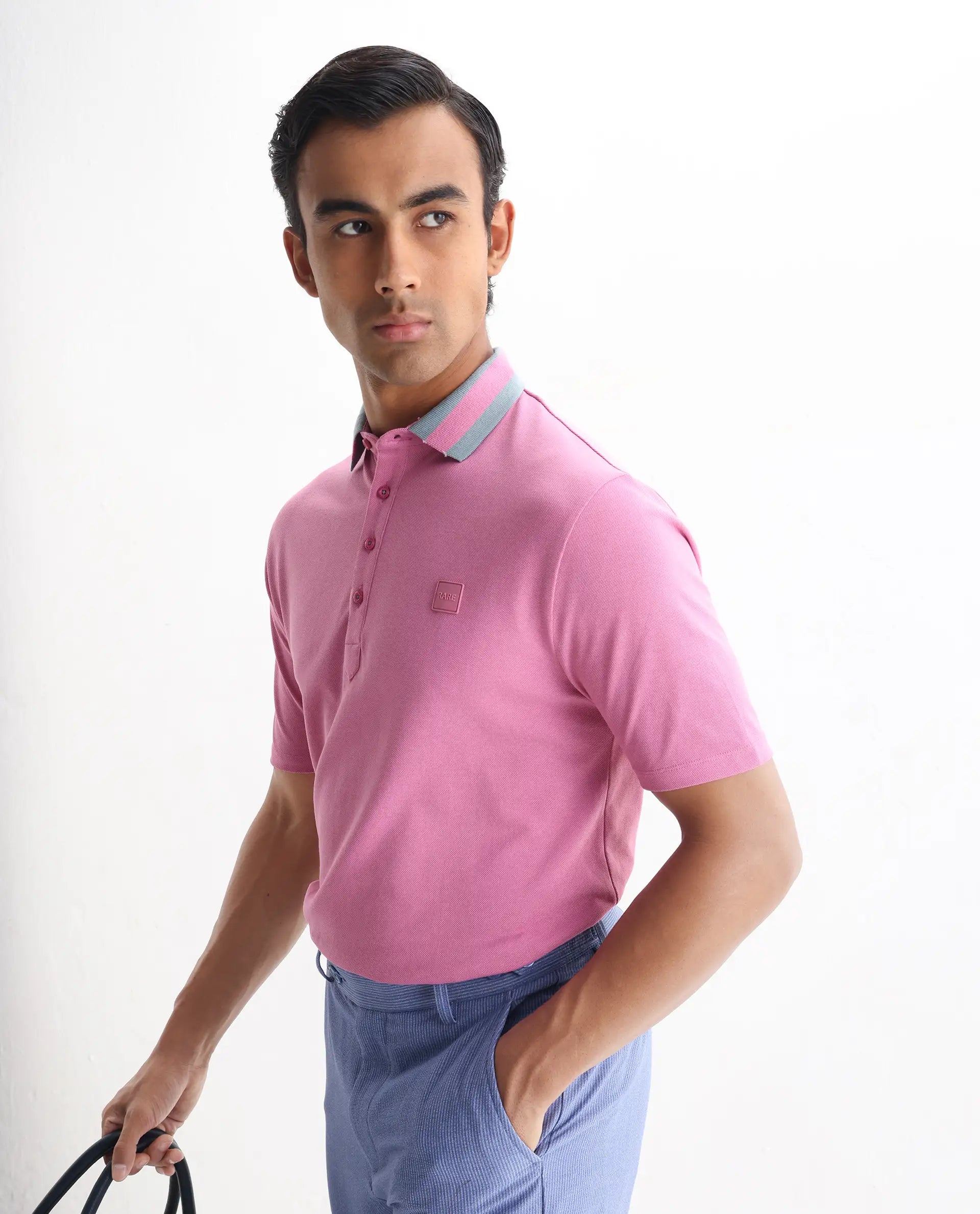 Rare Rabbit Men's Divide Light Purple Cotton Plain Regular Fit Half Sleeve Polo