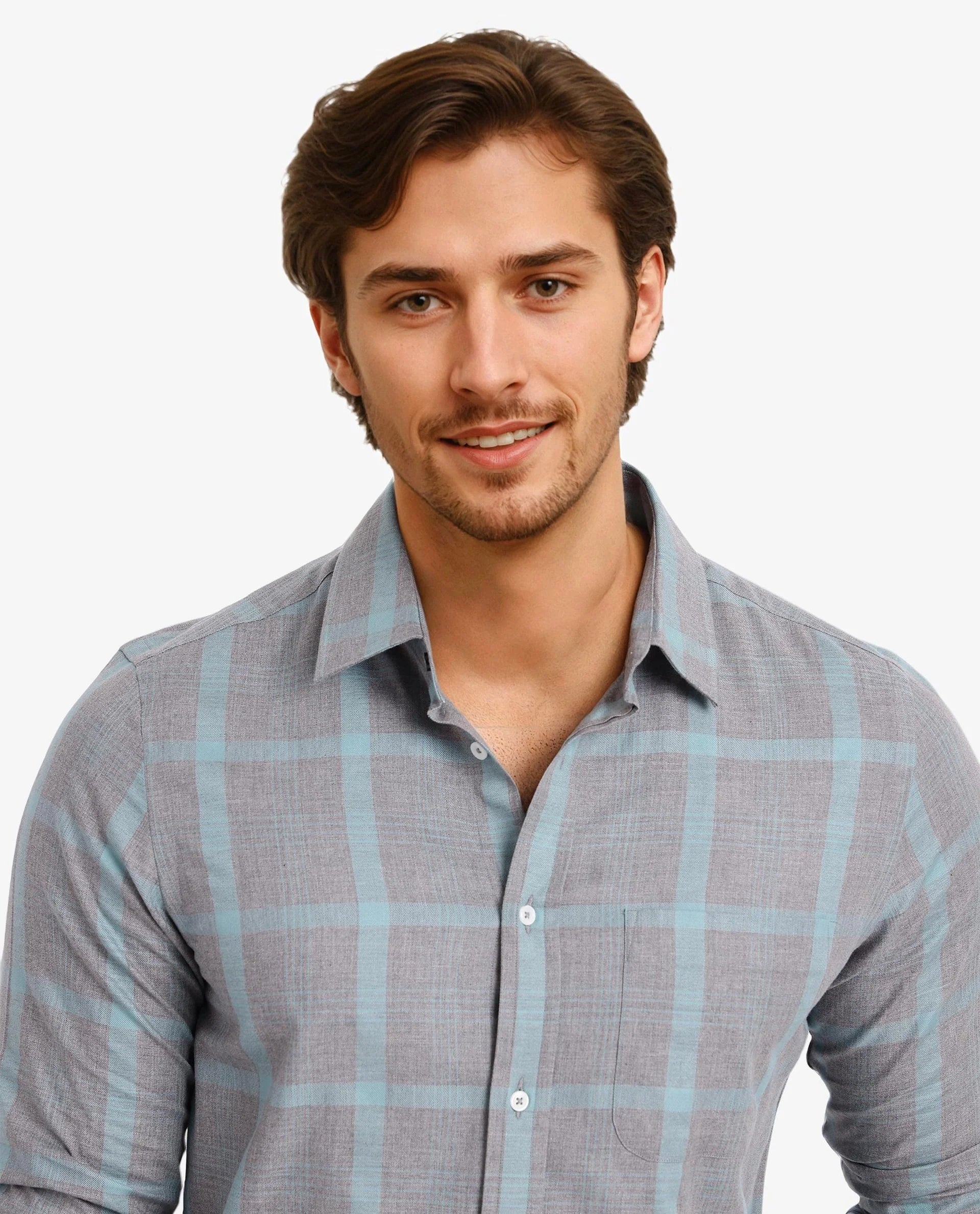 Rare Rabbit Men Dofy Grey Cotton Fabric Full Sleeve Regular Fit Checks Shirt