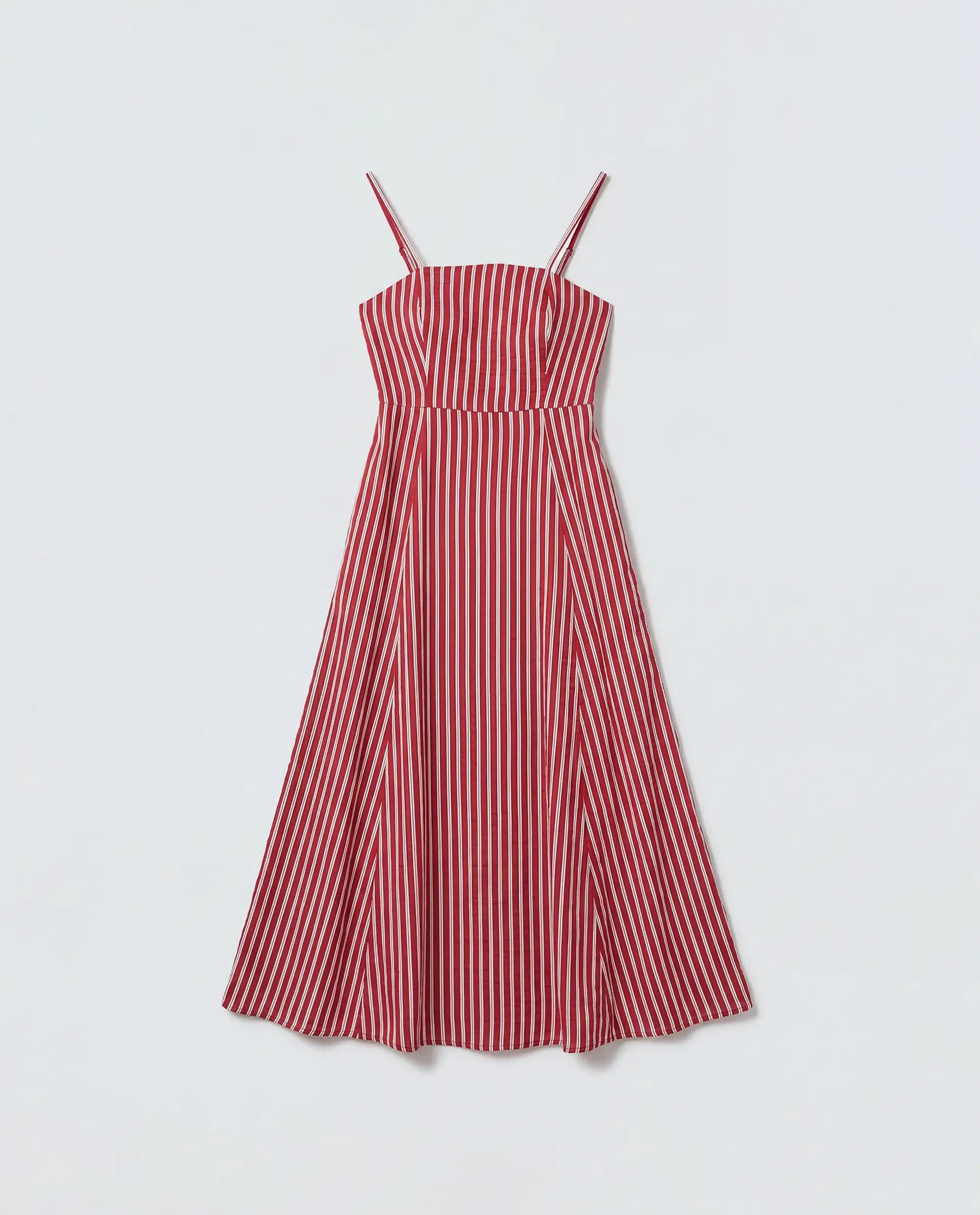 Rareism Women's Domtu Red Viscose Blend Square Button And Zip Fit And Flare Striped Dress