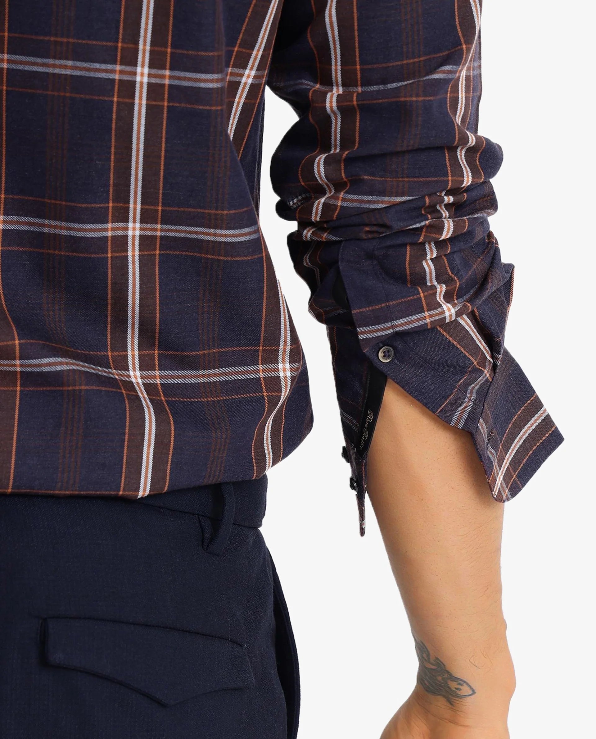 Rare Rabbit Men Dor Navy Full Sleeve Regular Collar Regular Fit Tattersall Checked Shirt