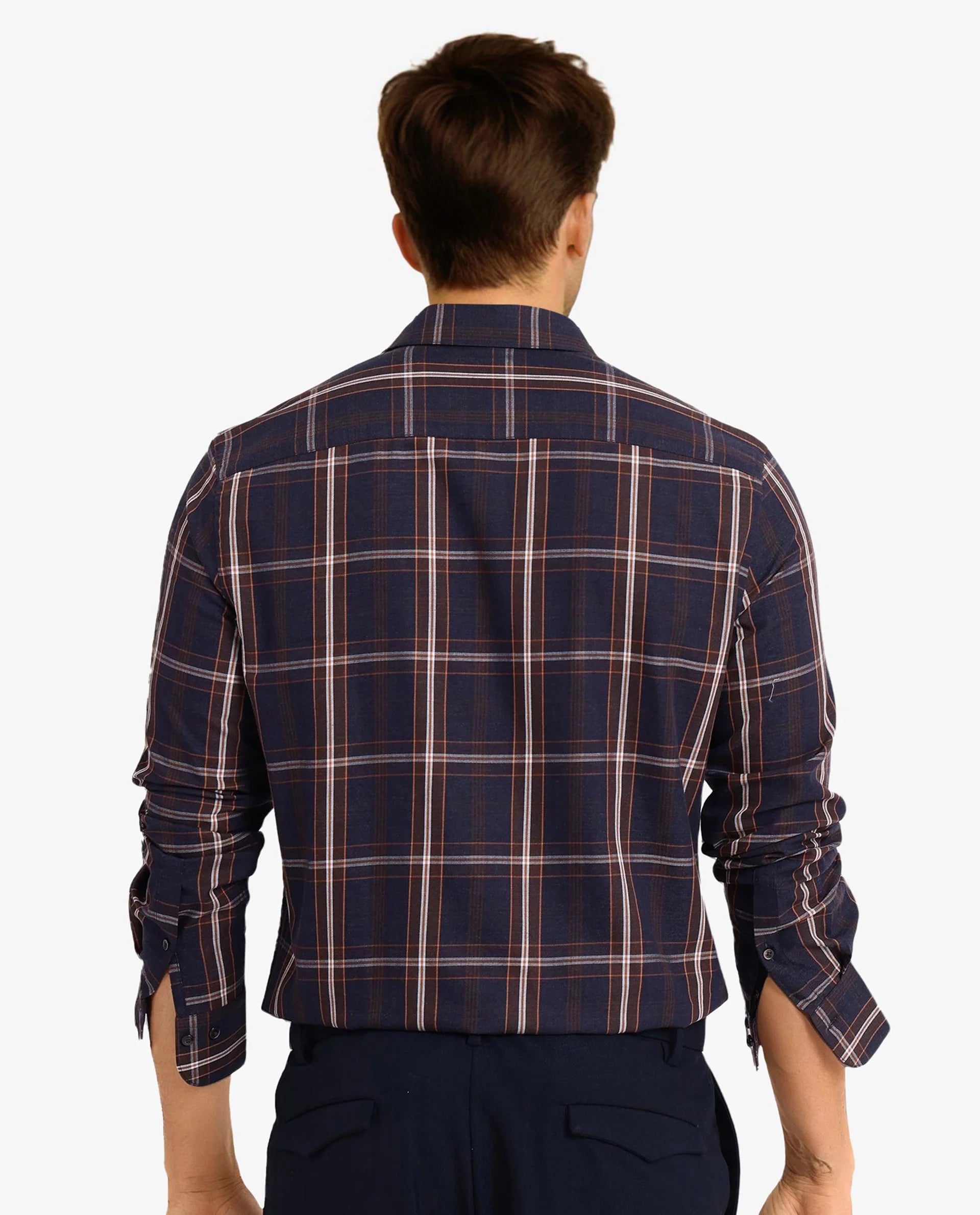 Rare Rabbit Men Dor Navy Full Sleeve Regular Collar Regular Fit Tattersall Checked Shirt