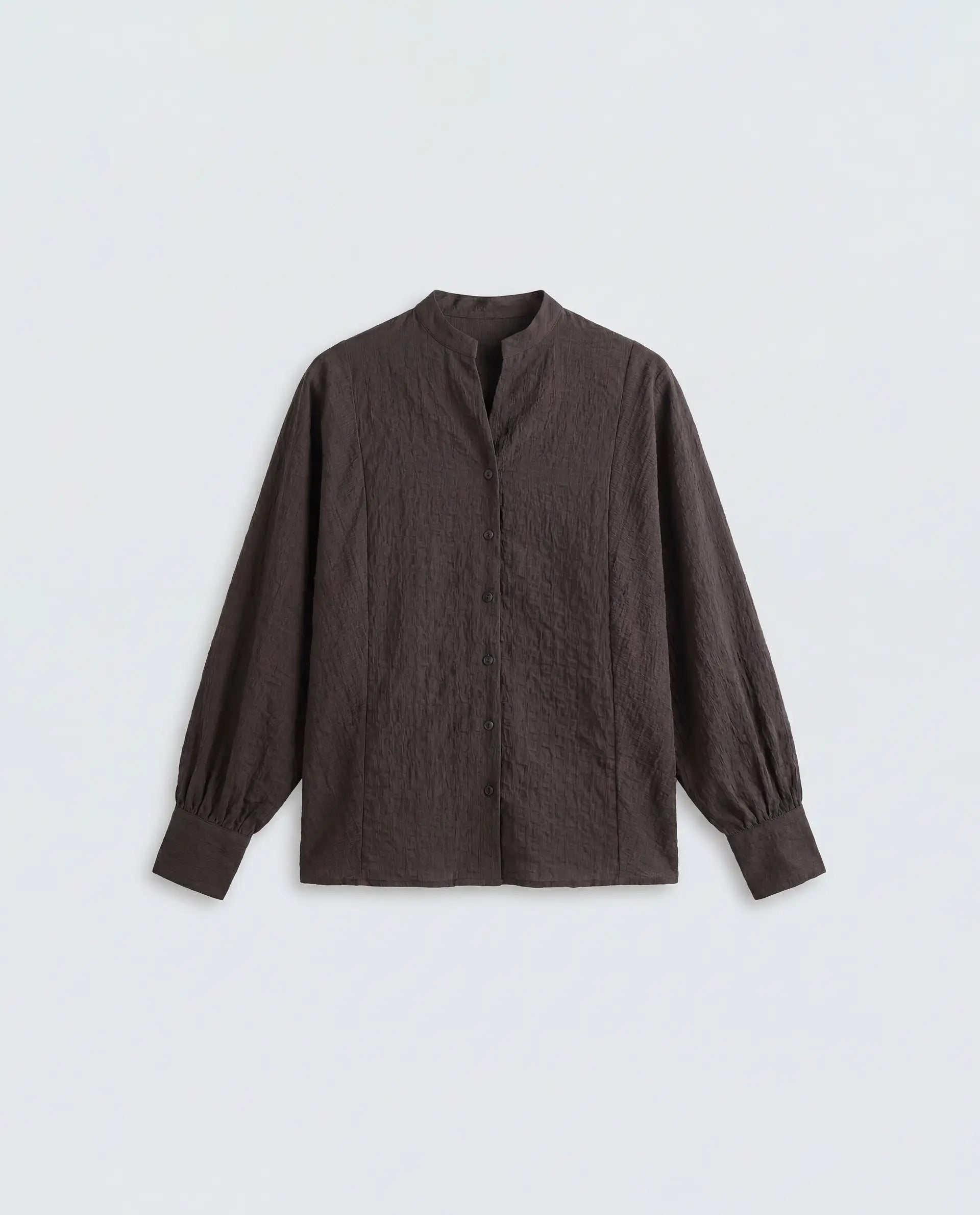 Rareism Women's Dove Brown Viscose Blend Band Collar Button Regular Plain Top