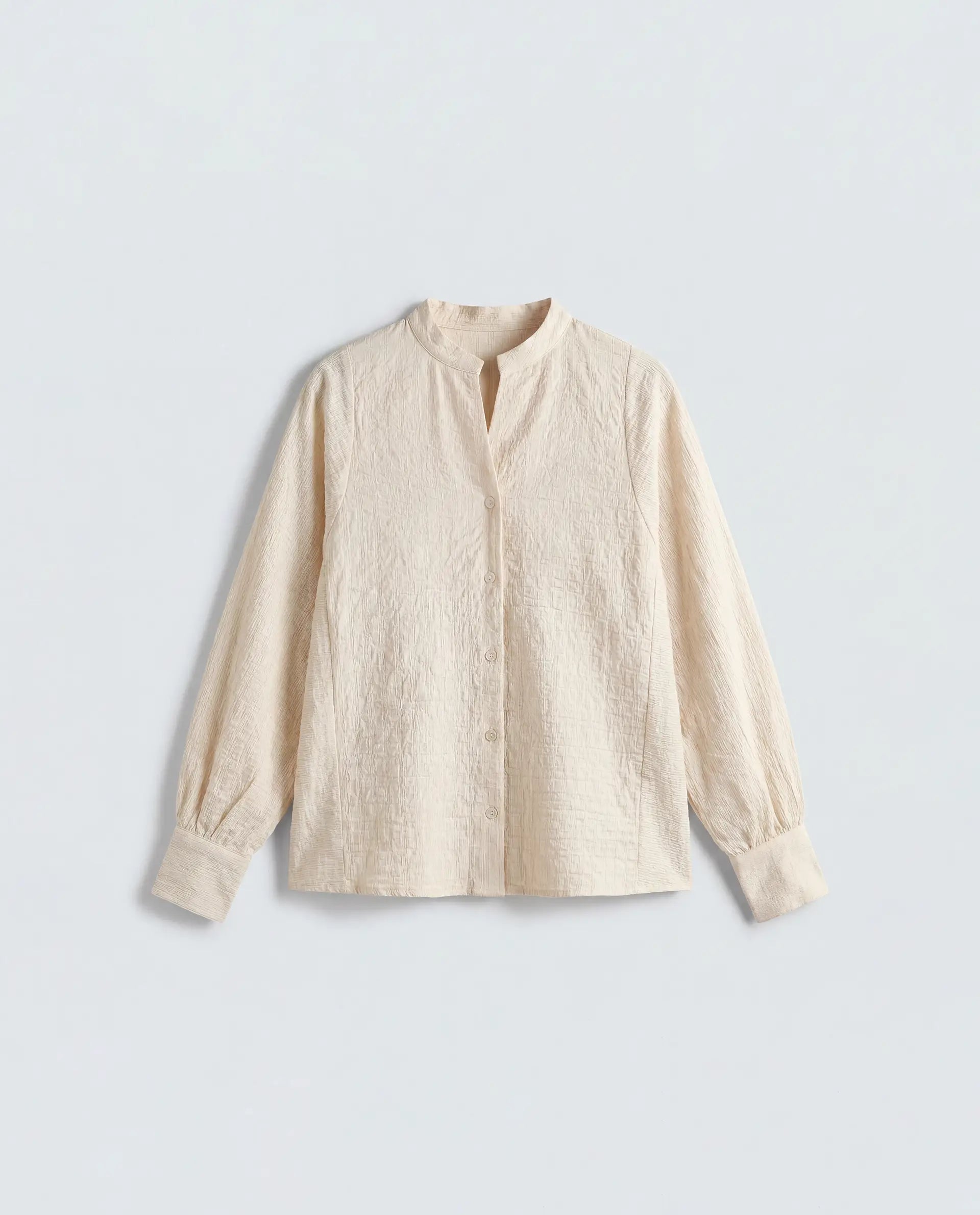 Rareism Women's Dove Off White Viscose Blend Band Collar Button Regular Plain Top