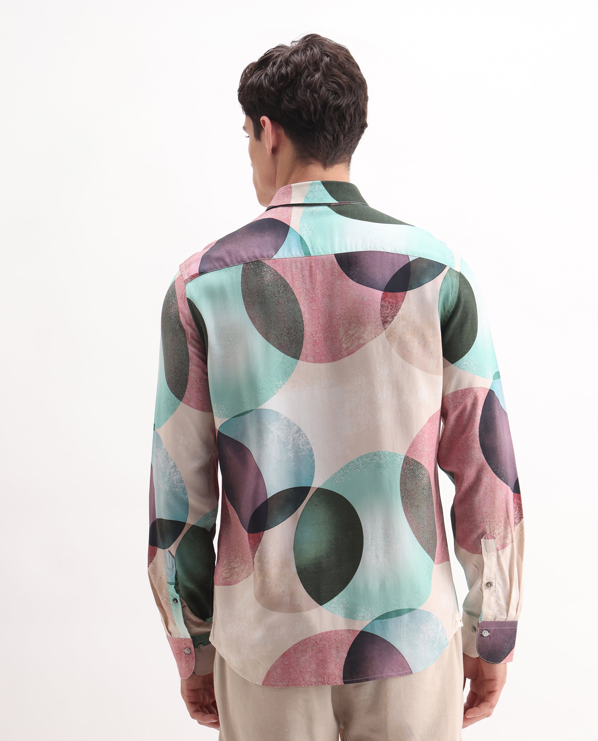 Rare Rabbit Men's Drent-25 Multi Viscose Polka Print Regular Fit Full Sleeve Collared Shirt