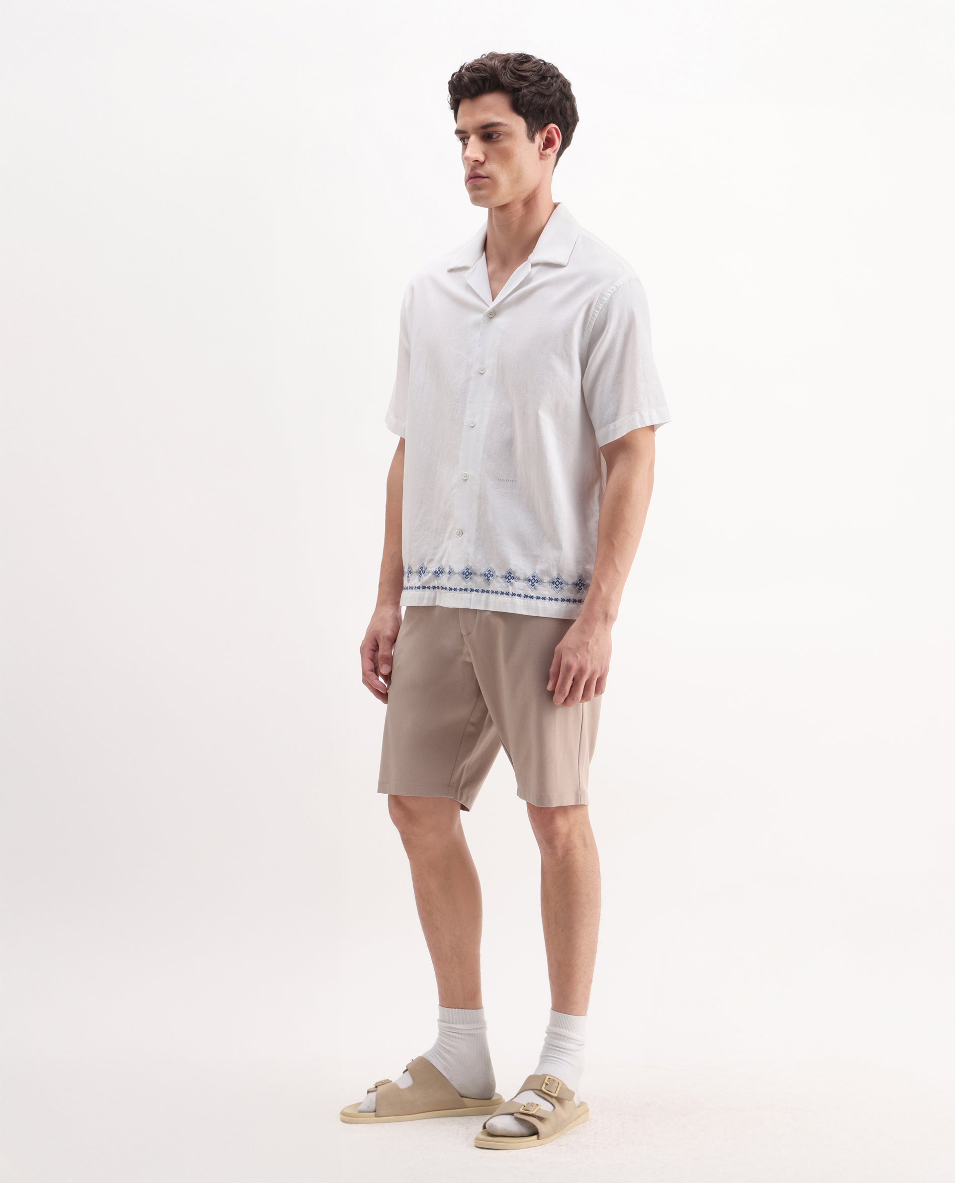 Rare Rabbit Men's Drivo Peach Cotton Blend Plain Regular Fit Shorts