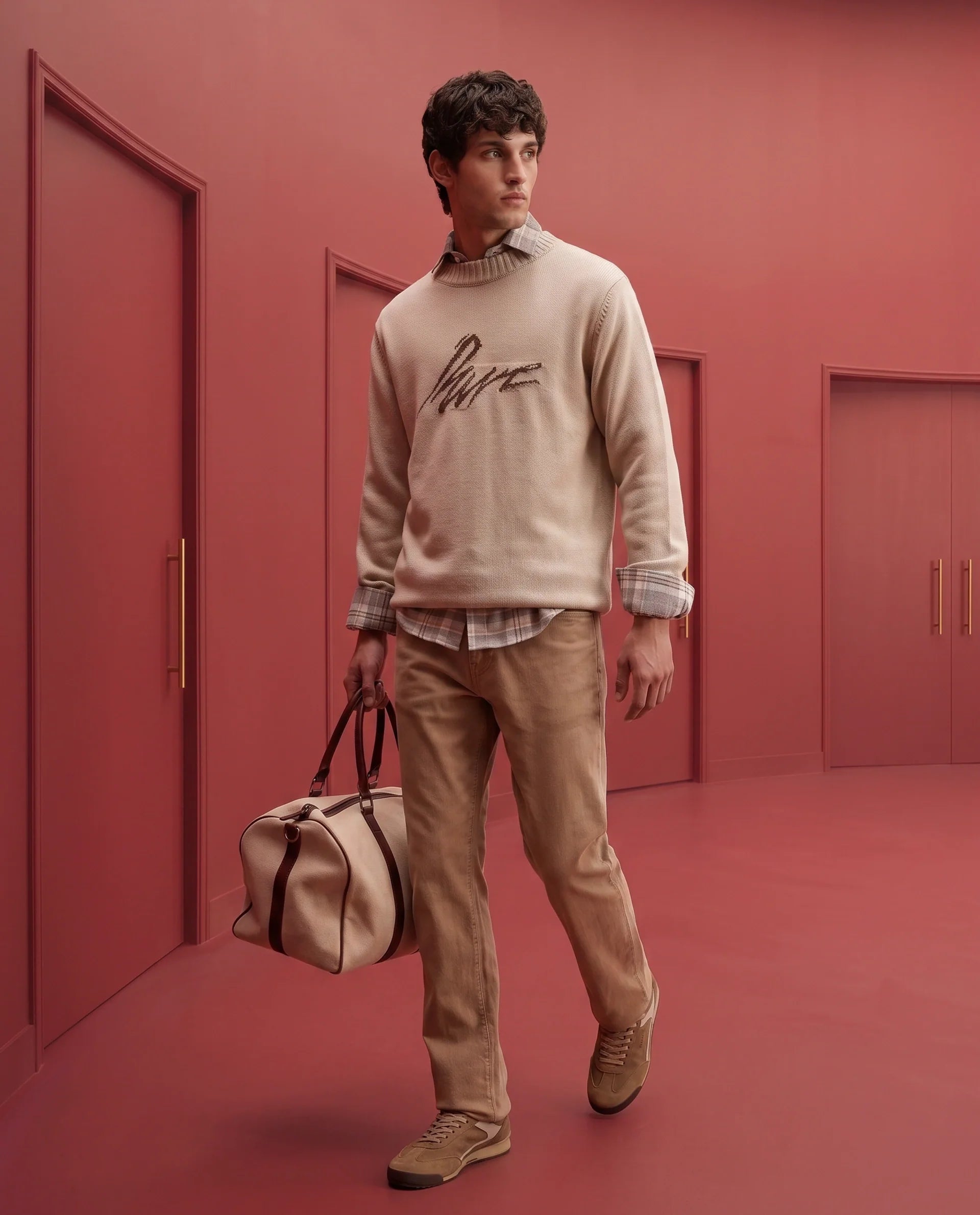 Rare Rabbit Men's Drok Off White Acrylic Regular Fit Acrylic Sweater