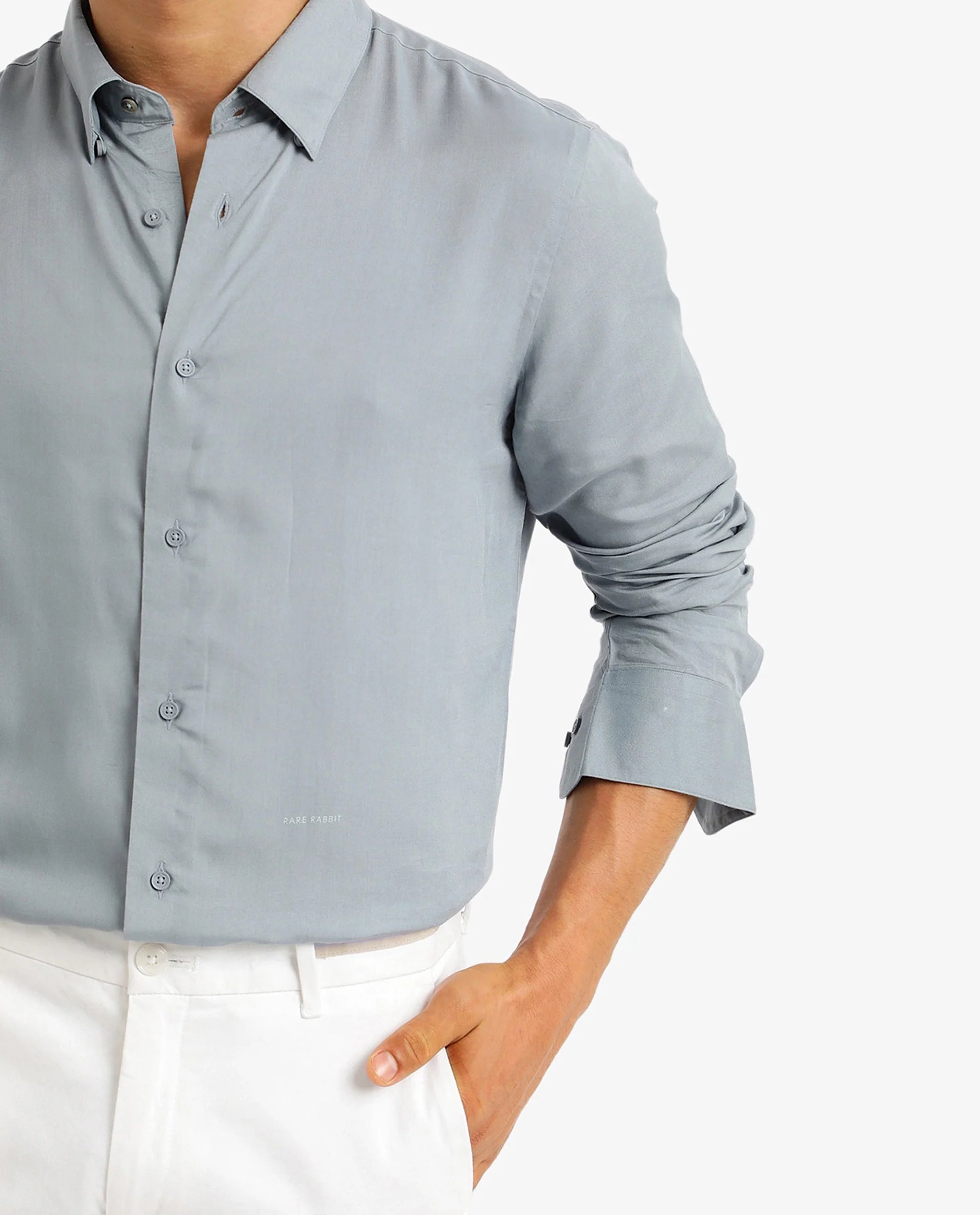 Rare Rabbit Men Dub Dusky Blue Cotton Fabric Full Sleeve Regular Collar Regular Fit Plain Shirt