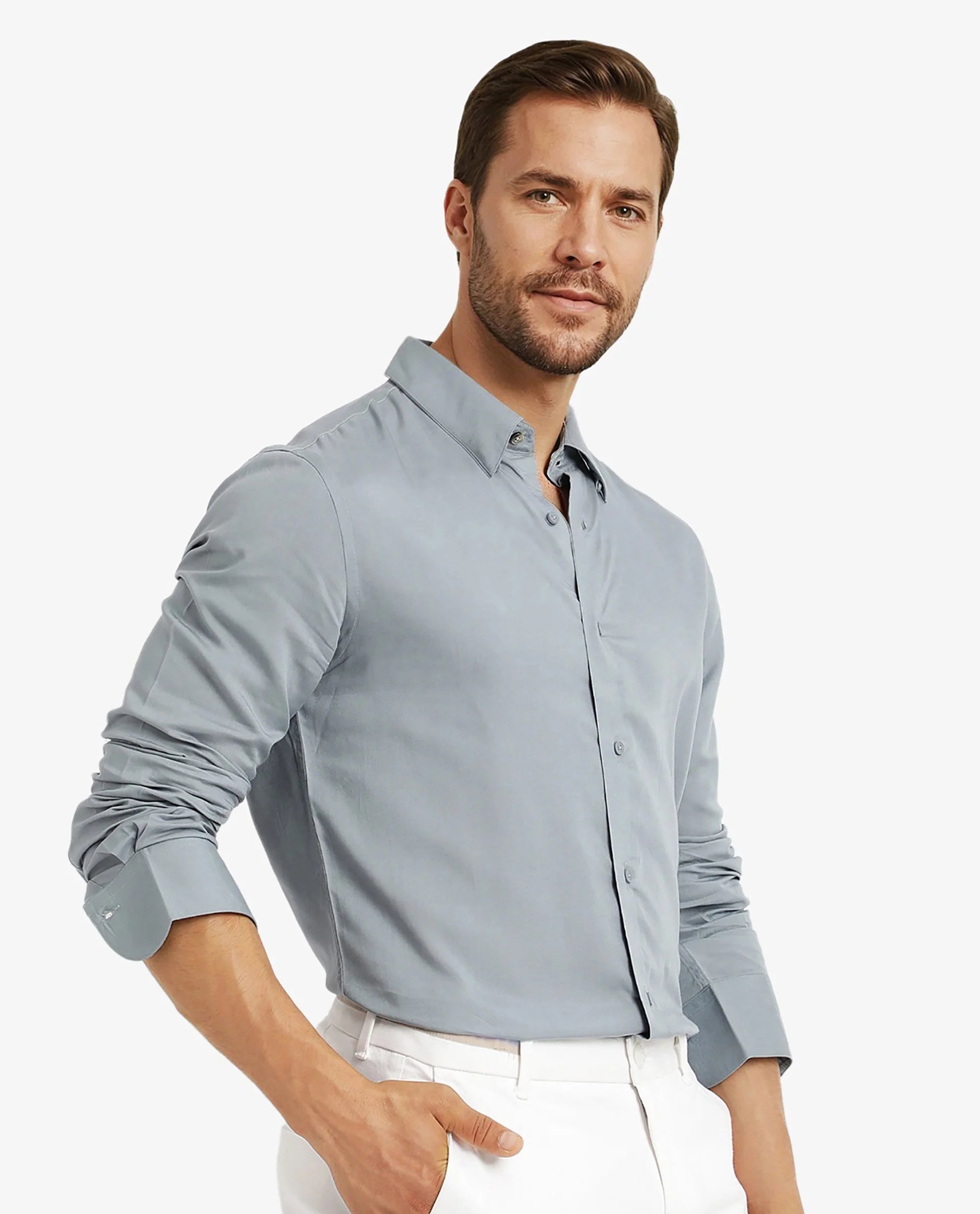 Rare Rabbit Men Dub Dusky Blue Cotton Fabric Full Sleeve Regular Collar Regular Fit Plain Shirt