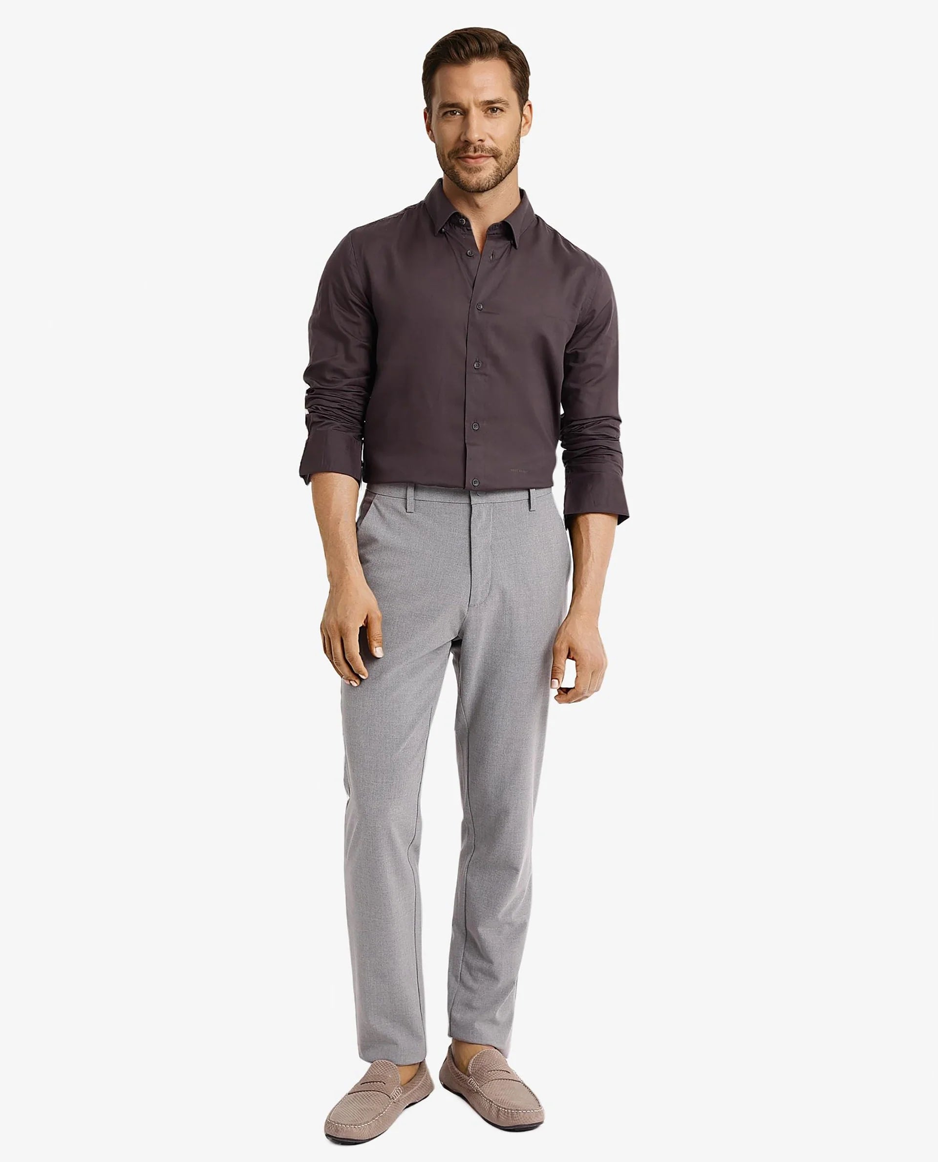 Rare Rabbit Men Dub Grey Cotton Fabric Full Sleeve Regular Collar Regular Fit Plain Shirt