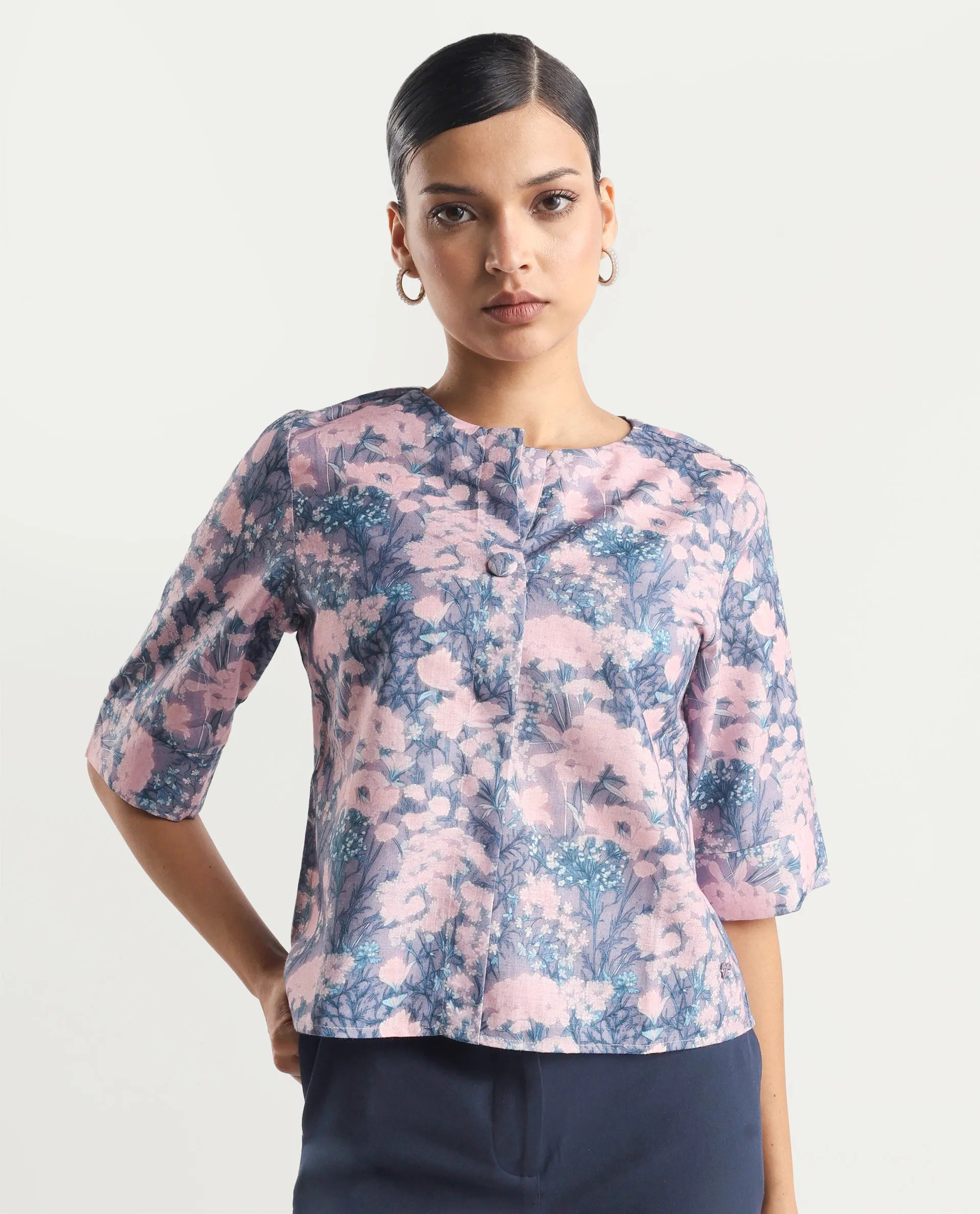 Rareism Women's Duncano Multi Polyester Crew Neck Floral Print Regular Fit Top