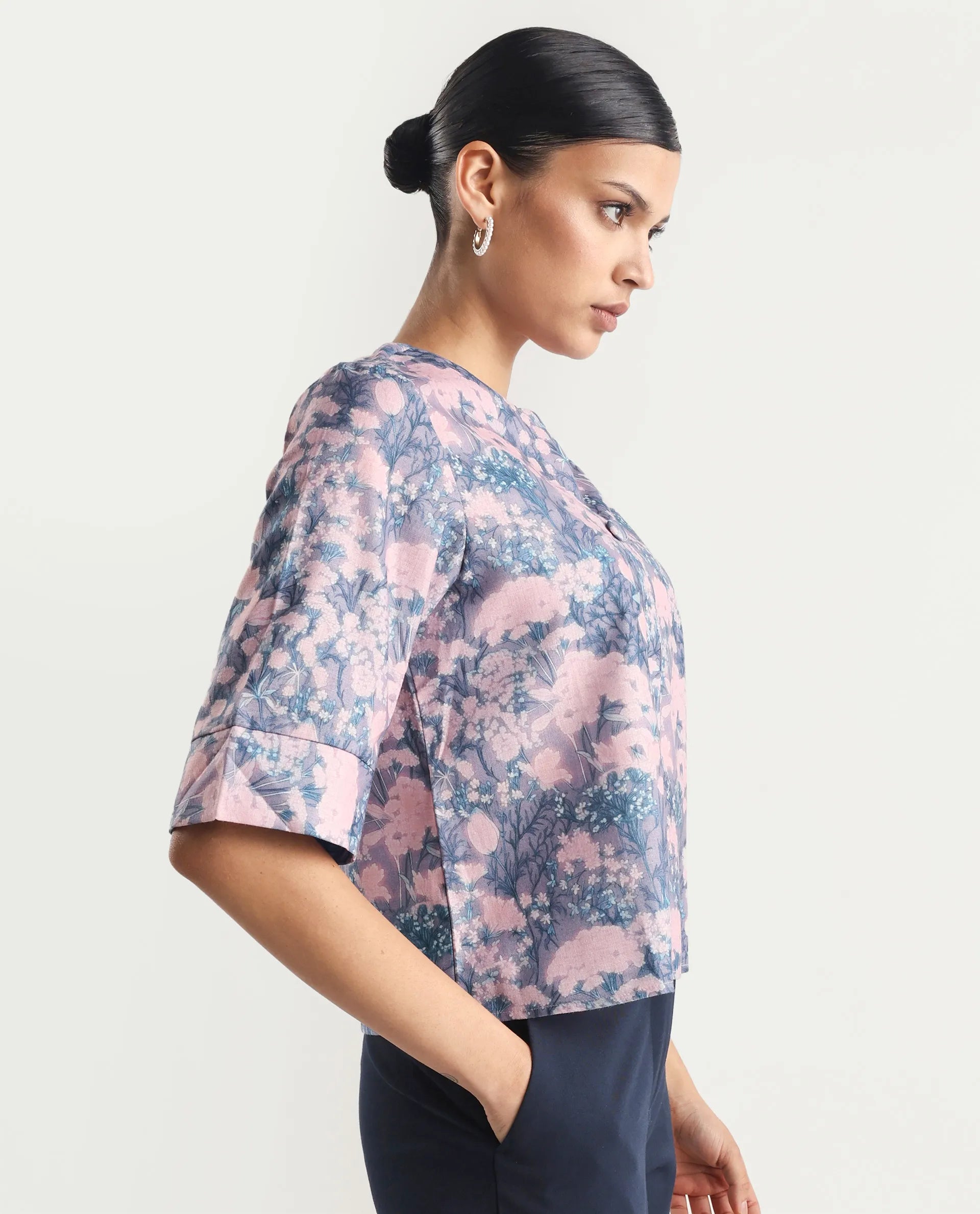 Rareism Women's Duncano Multi Polyester Crew Neck Floral Print Regular Fit Top