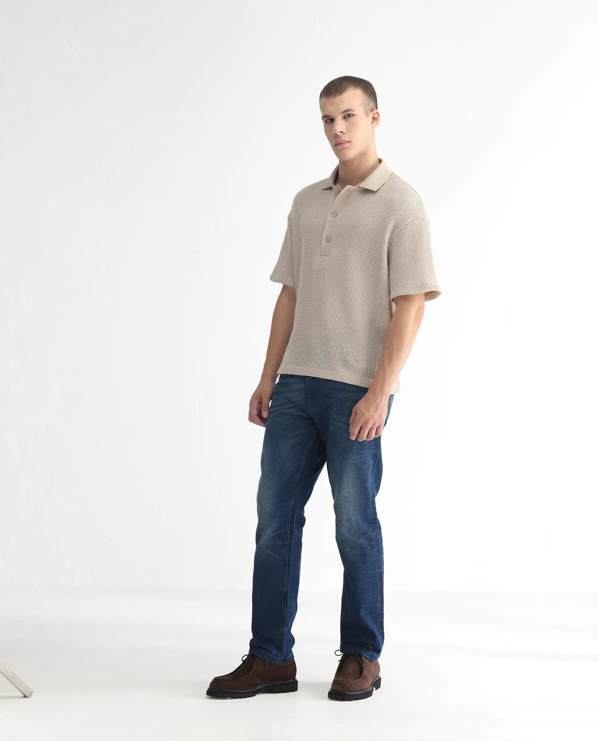 Rare Rabbit Men's Dunker Navy Cotton Plain Hawk Slim Fit Jeans