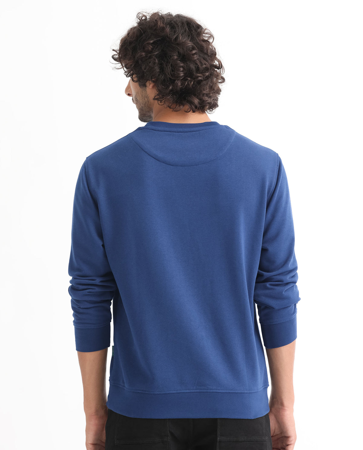 Rare Rabbit Men's Dunsto Blue Cotton Polyester Fabric Full Sleeves Graphic Print Knitted Sweatshirt