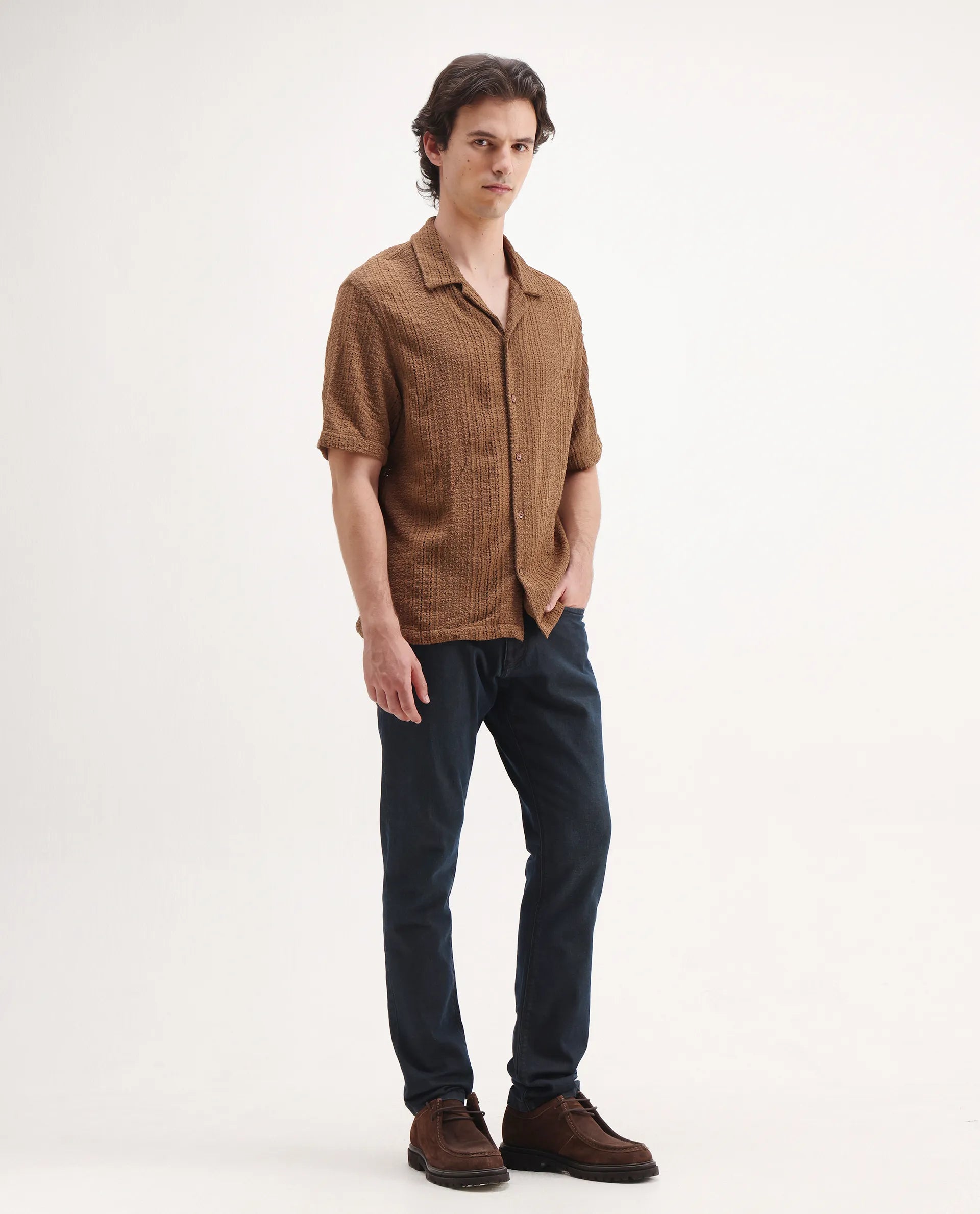 Rare Rabbit Men's Earth-2 Navy Cotton Plain Hawk Slim Fit Jeans