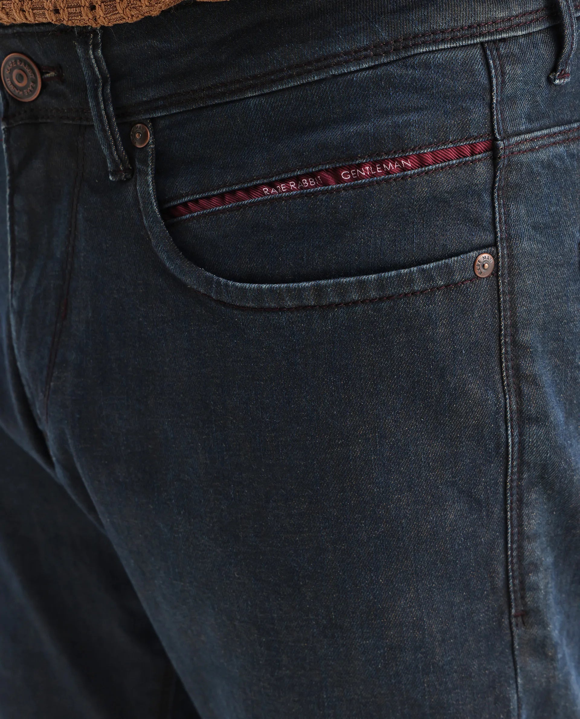 Rare Rabbit Men's Earth-2 Navy Cotton Plain Hawk Slim Fit Jeans