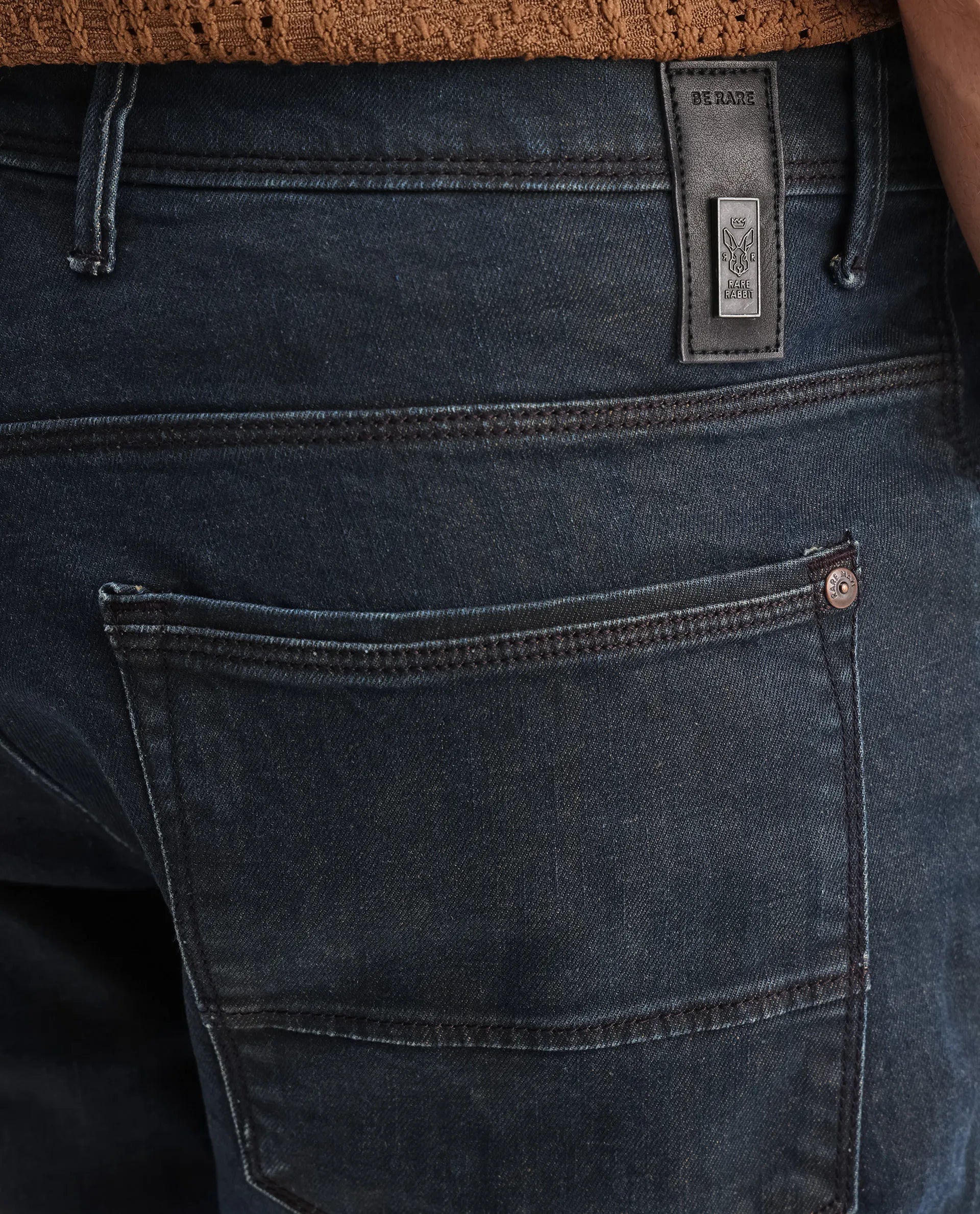 Rare Rabbit Men's Earth-2 Navy Cotton Plain Hawk Slim Fit Jeans