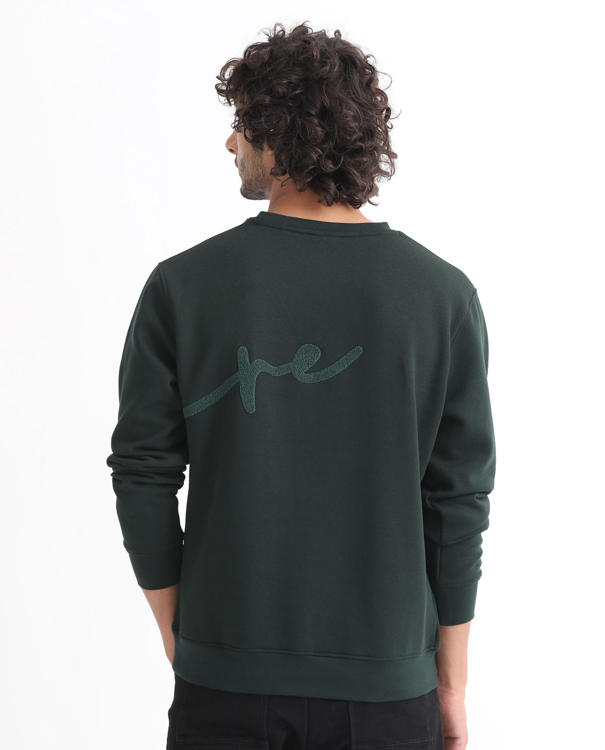 Rare Rabbit Men's East Dark Green Cotton Polyester Fabric Full Sleeves Towel Embroidery Branding Sweatshirt