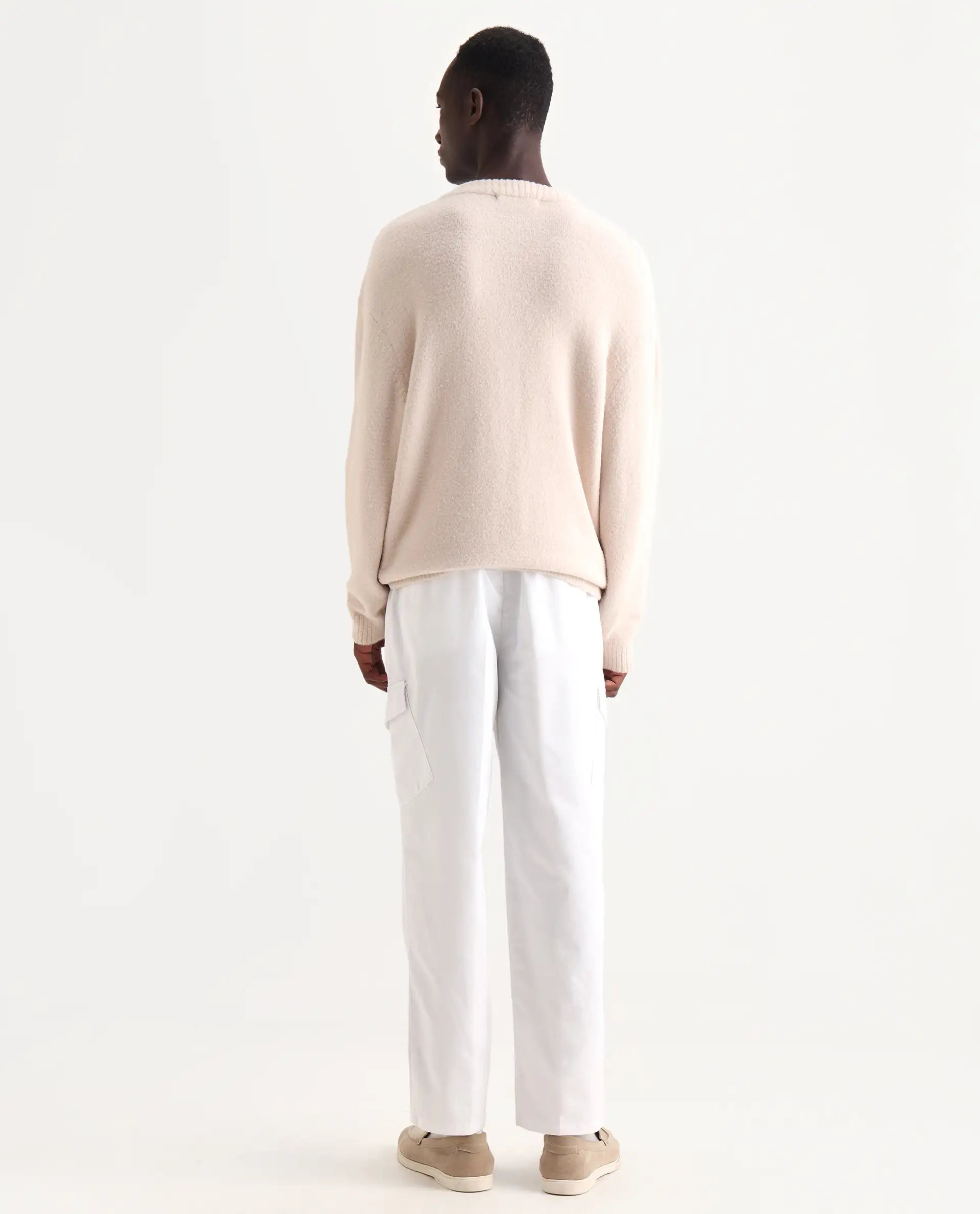 Rare Rabbit Men's Eber White Cotton Plain Regular Fit Trouser