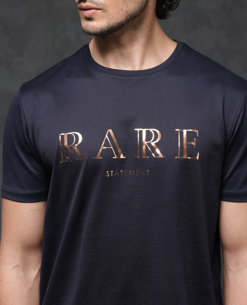 Rare Rabbit Mens Echon Navy  Mercerised Cotton Short Sleeve Graphic Print T-Shirt