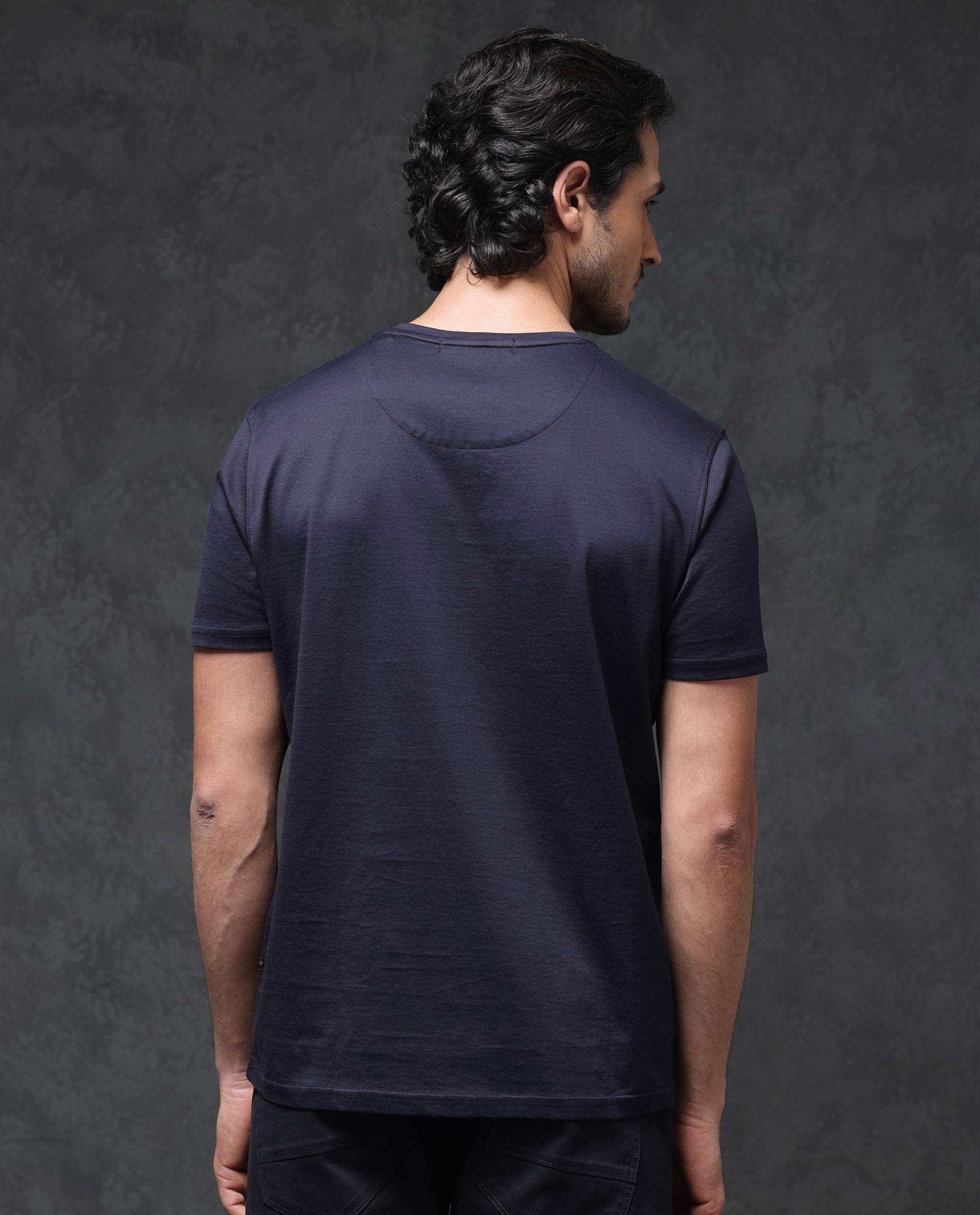 Rare Rabbit Mens Echon Navy  Mercerised Cotton Short Sleeve Graphic Print T-Shirt