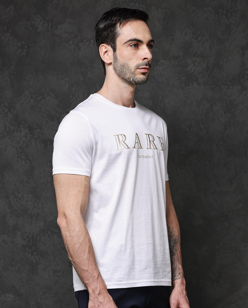 Rare Rabbit Mens Echon White Mercerised Cotton Short Sleeve Graphic Print T-Shirt