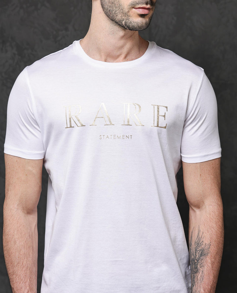 Rare Rabbit Mens Echon White Mercerised Cotton Short Sleeve Graphic Print T-Shirt