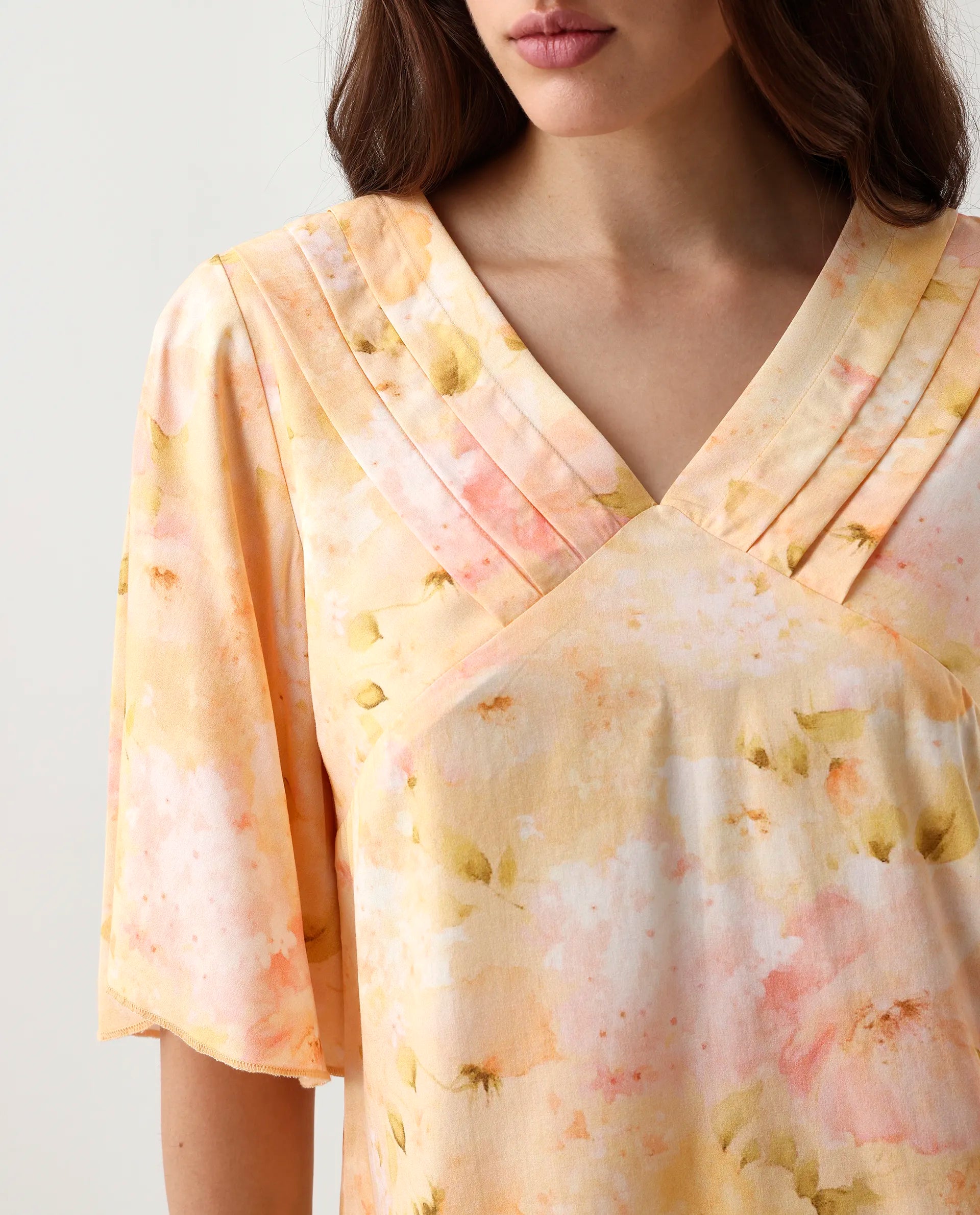 Rareism Women's Elara Yellow Viscose V-Neck Regular Fit Top