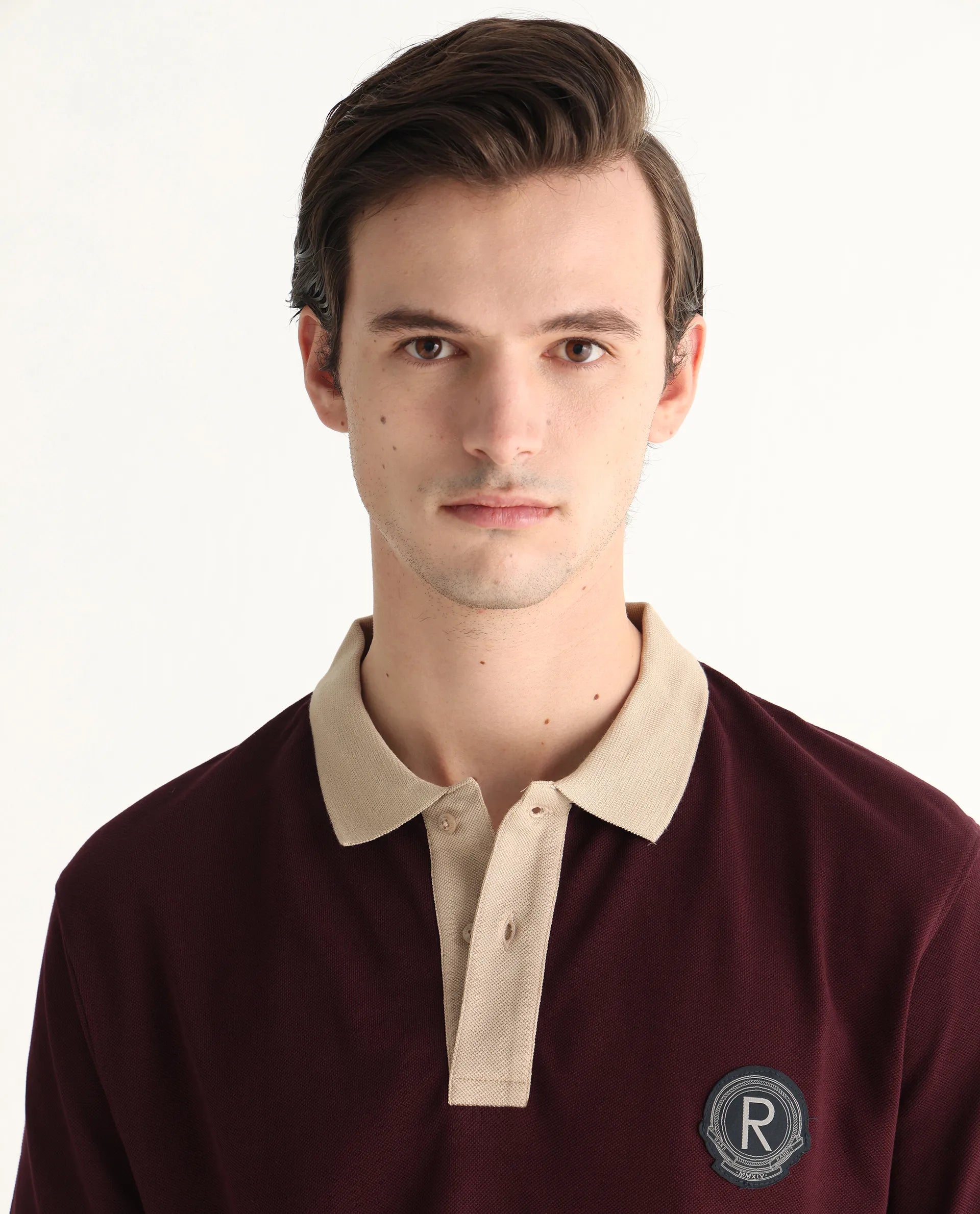 Rare Rabbit Men's Eldon Dark Maroon Cotton Plain Regular Fit Half Sleeve Polo