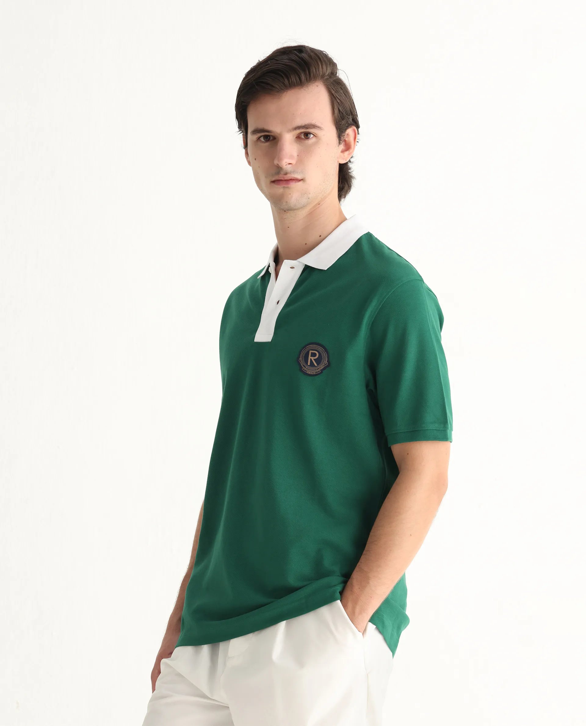 Rare Rabbit Men's Eldon Green Cotton Plain Regular Fit Half Sleeve Polo