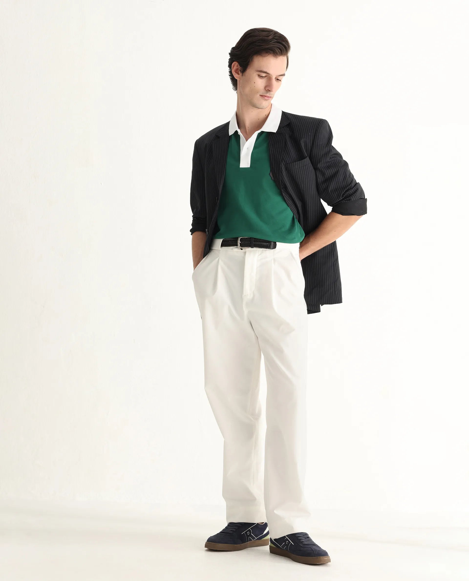 Rare Rabbit Men's Eldon Green Cotton Plain Regular Fit Half Sleeve Polo