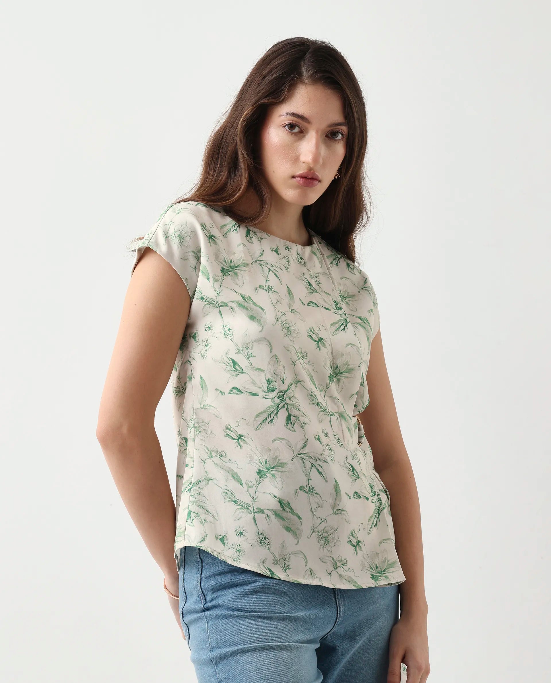 Rareism Women's Eligh Light Green Polyester Extended Sleeves Round Neck Regular Fit Top