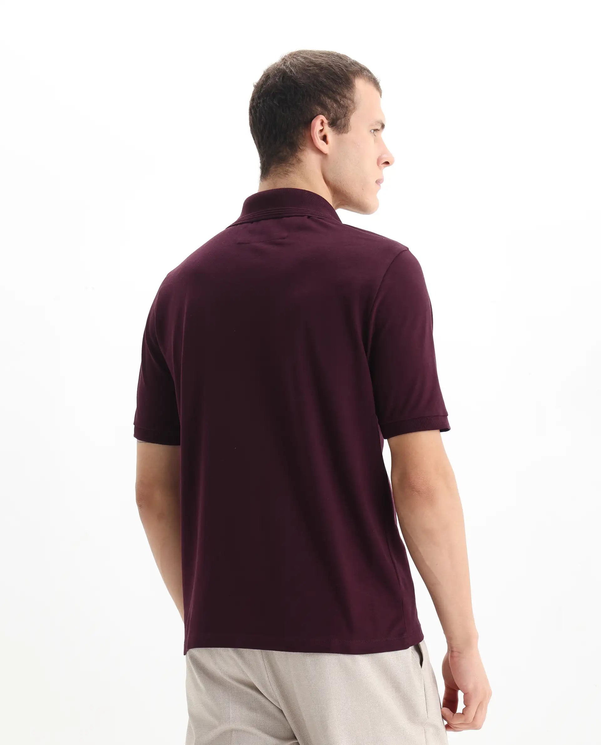 Rare Rabbit Men's Elixir Maroon Cotton Blend Plain Regular Fit Half Sleeve Polo