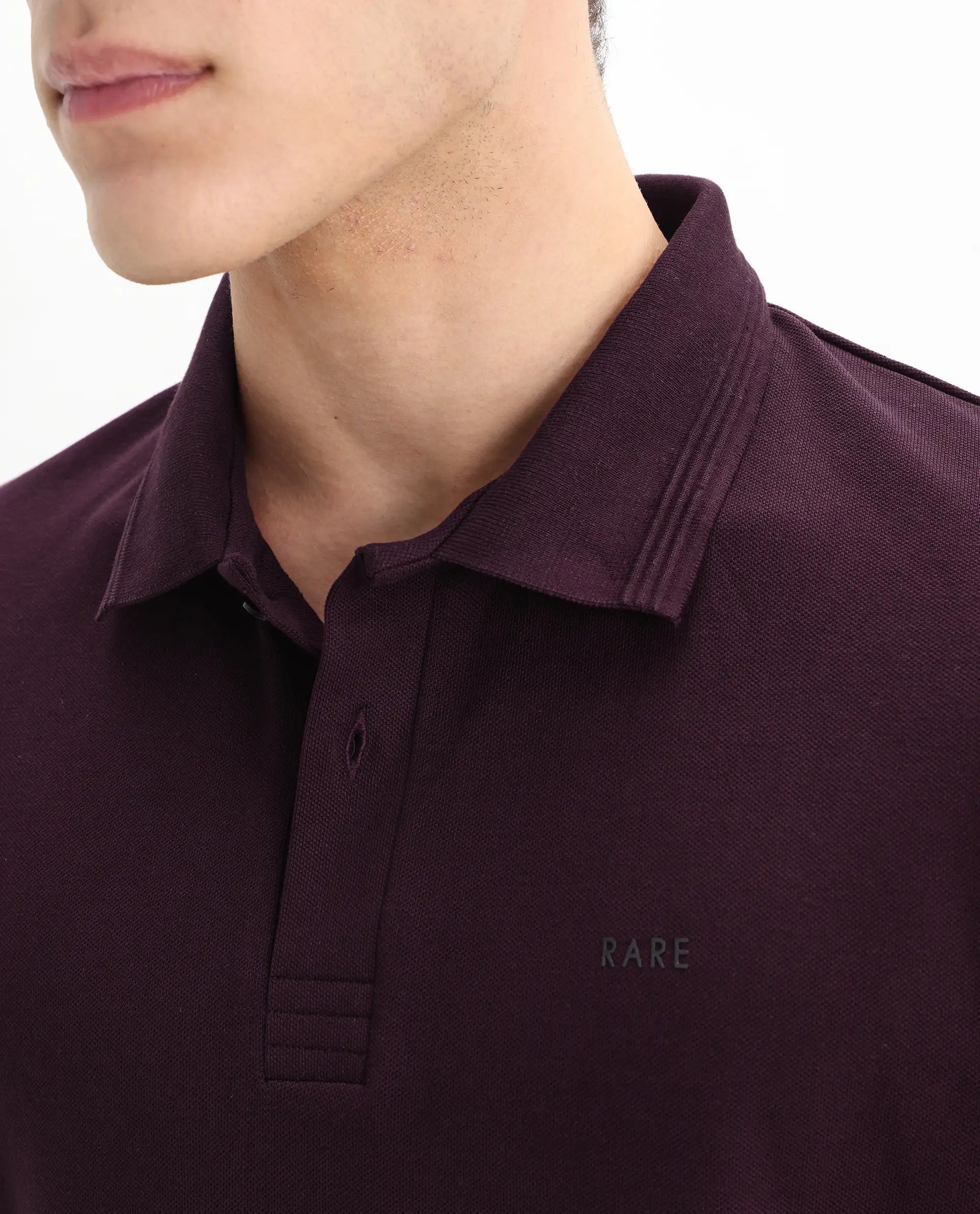 Rare Rabbit Men's Elixir Maroon Cotton Blend Plain Regular Fit Half Sleeve Polo