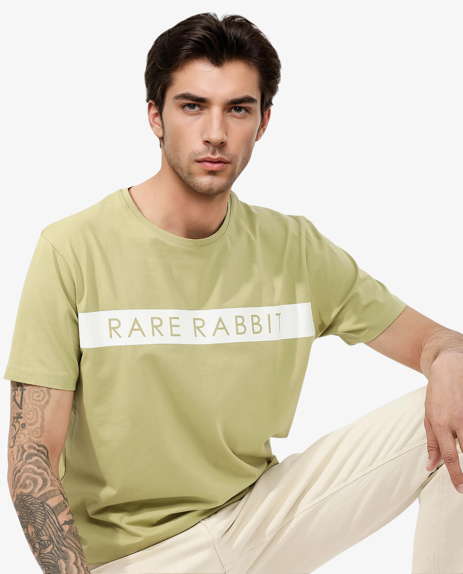 Rare Rabbit Mens Eloise Light Green Short Sleeve Printed T-Shirt