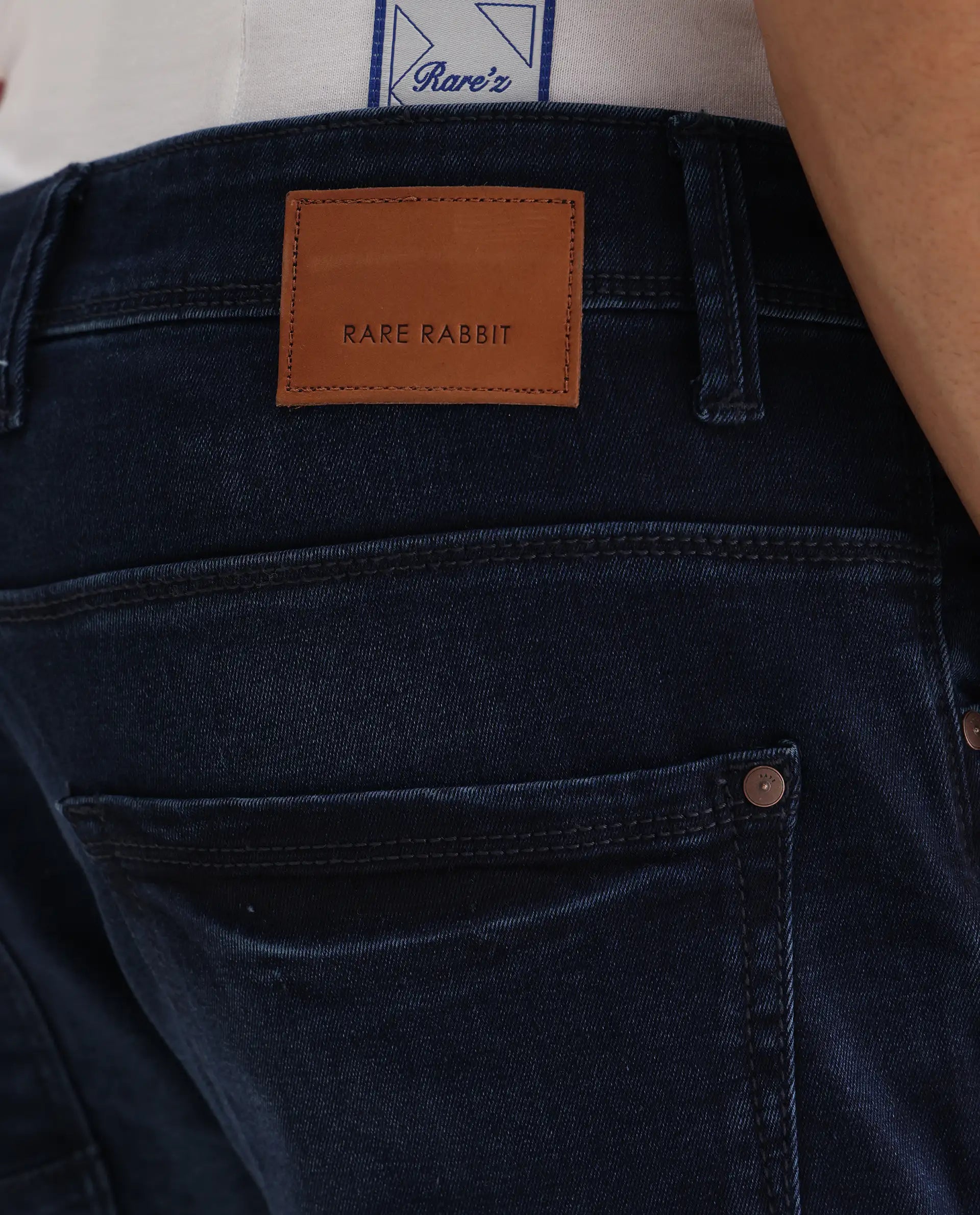 Rare Rabbit Men's Emil Dark Blue Cotton Blend Plain Hawk Slim Fit Jeans
