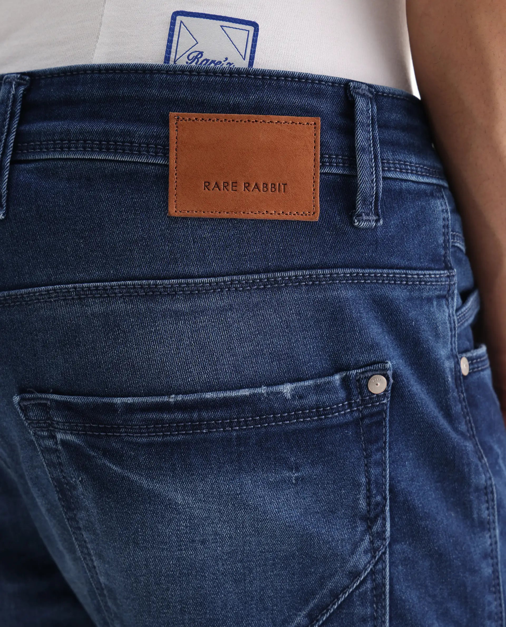 Rare Rabbit Men's Emilem Light Blue Cotton Blend Plain Hawk Slim Fit Jeans