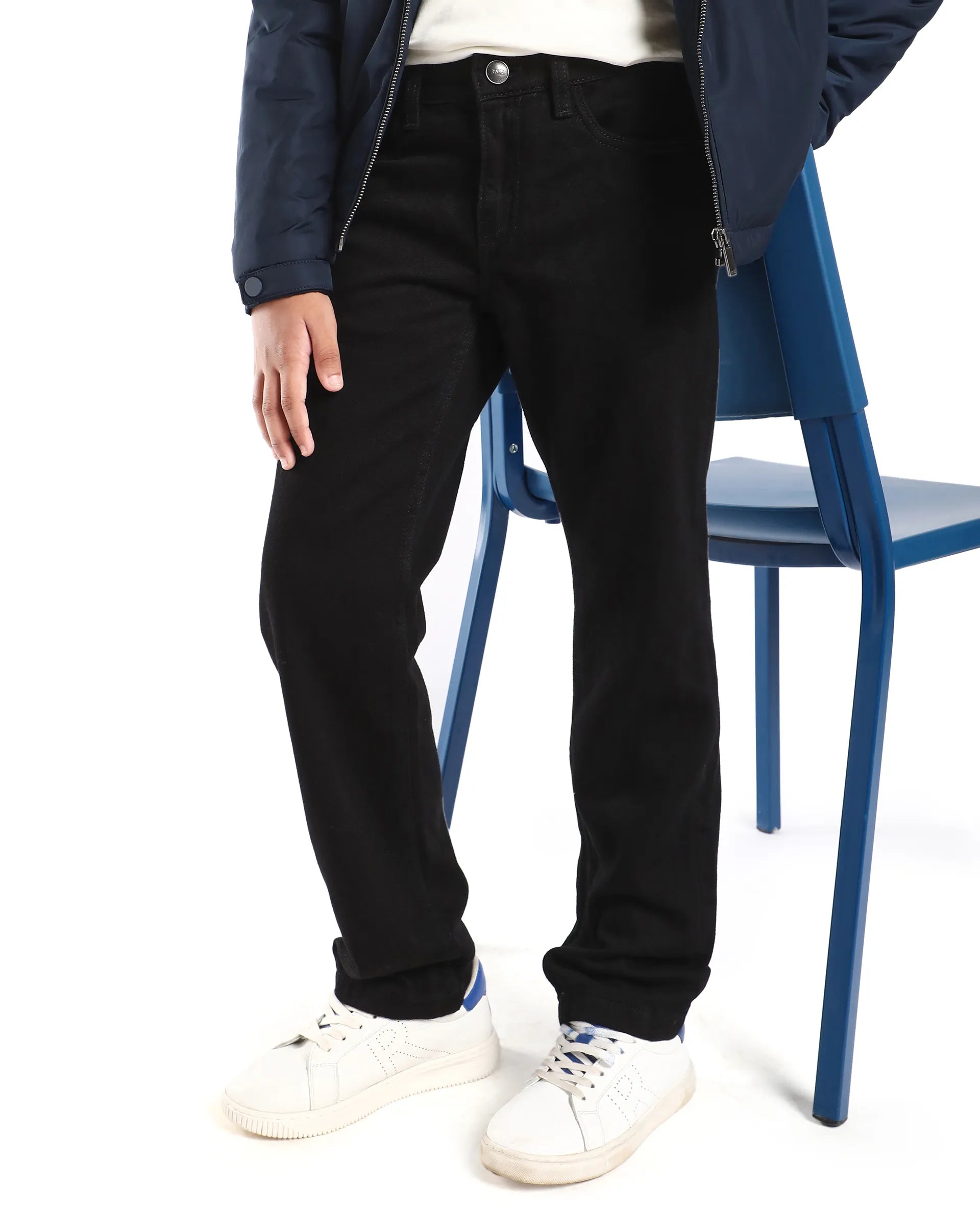 Rare Ones Kids Enim-K Black Cotton Button Closure Plain Regular Fit Jeans