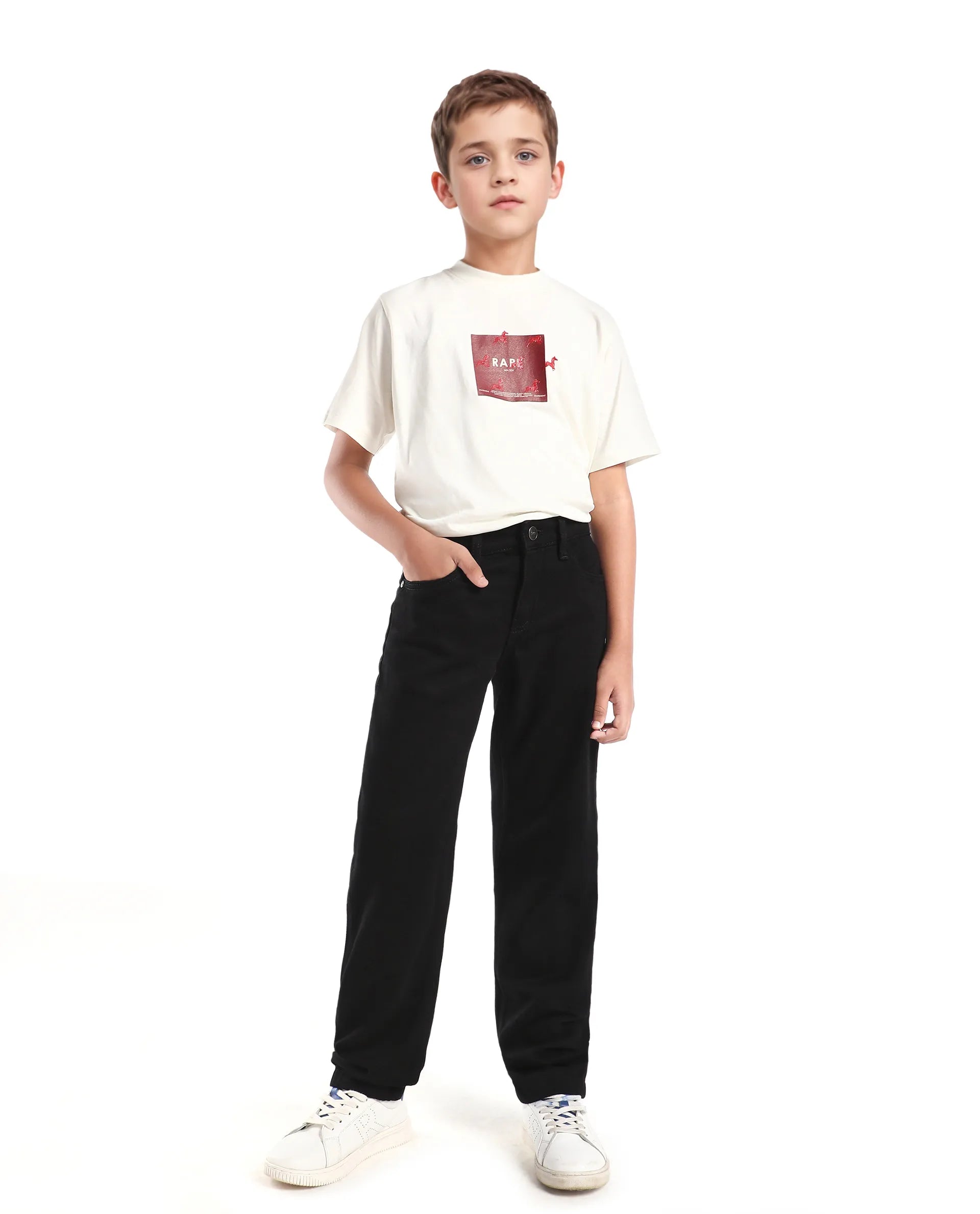 Rare Ones Kids Enim-K Black Cotton Button Closure Plain Regular Fit Jeans