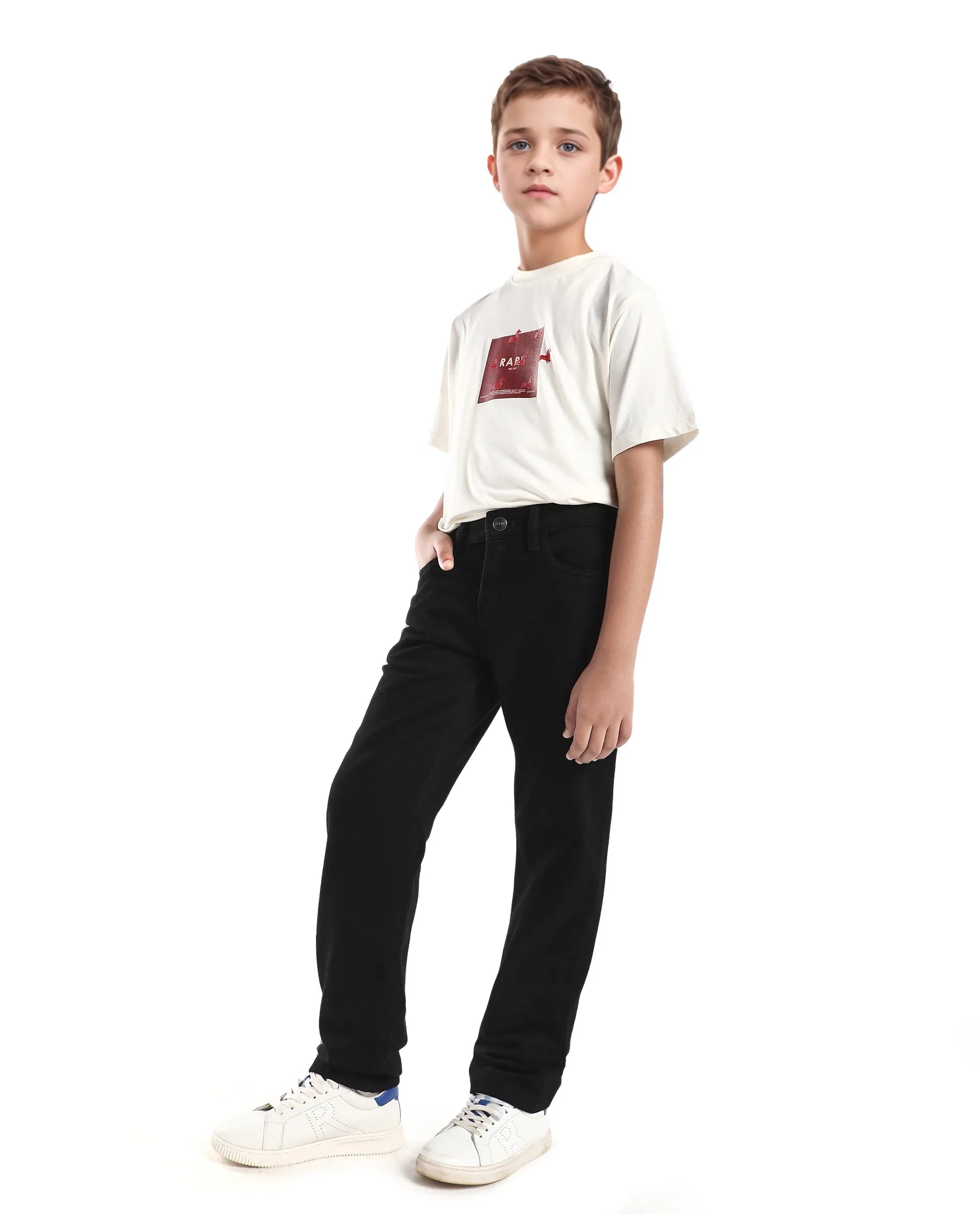 Rare Ones Kids Enim-K Black Cotton Button Closure Plain Regular Fit Jeans