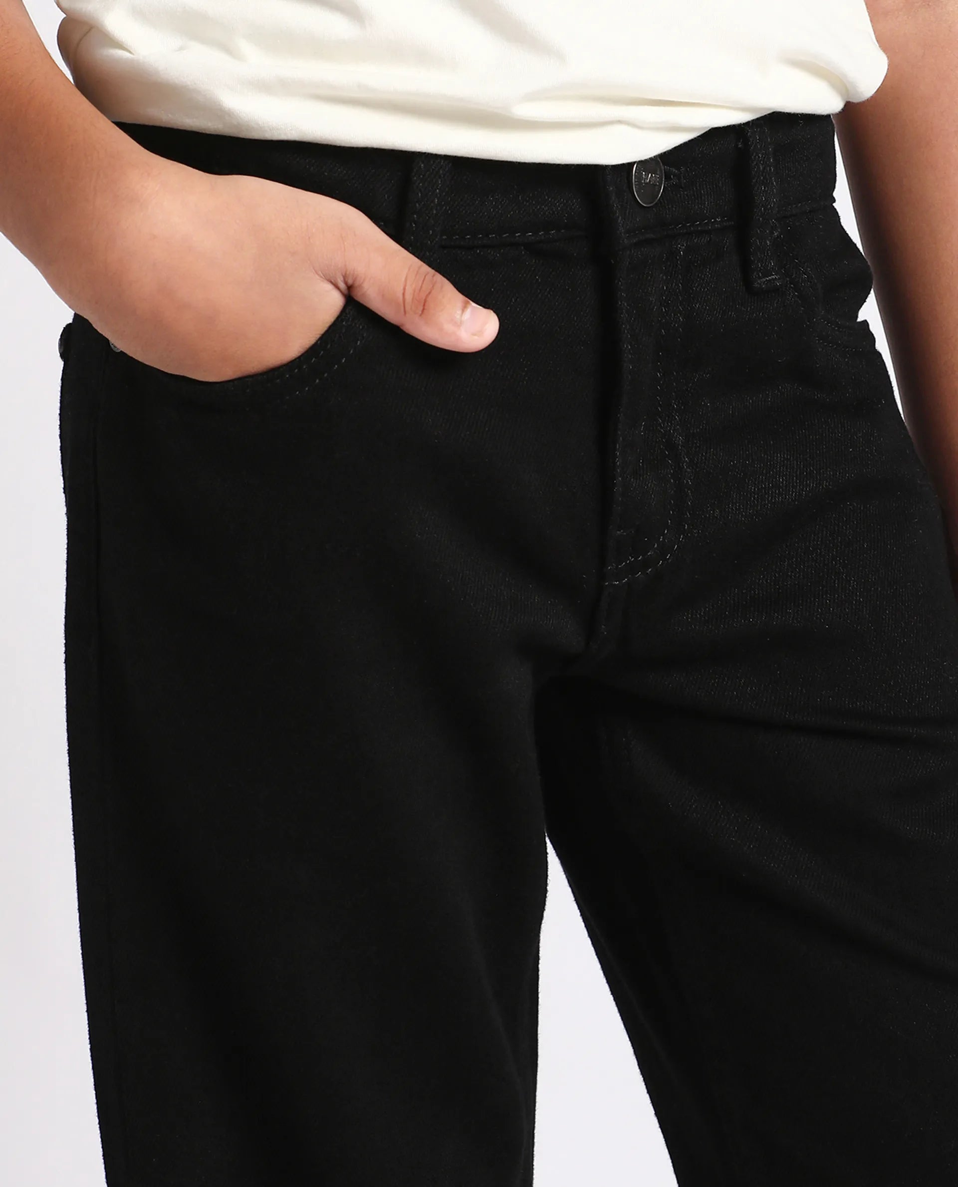 Rare Ones Kids Enim-K Black Cotton Button Closure Plain Regular Fit Jeans
