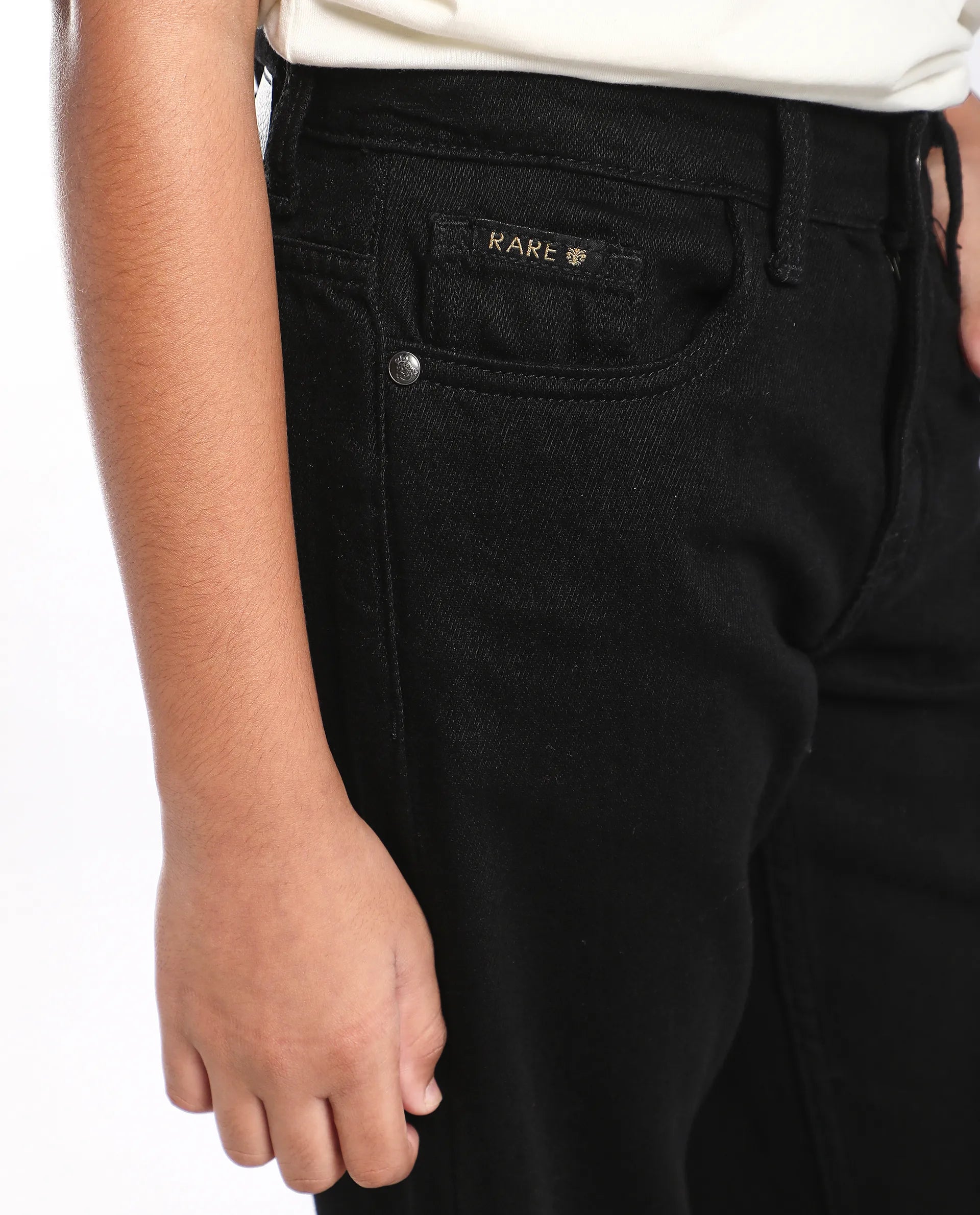 Rare Ones Kids Enim-K Black Cotton Button Closure Plain Regular Fit Jeans