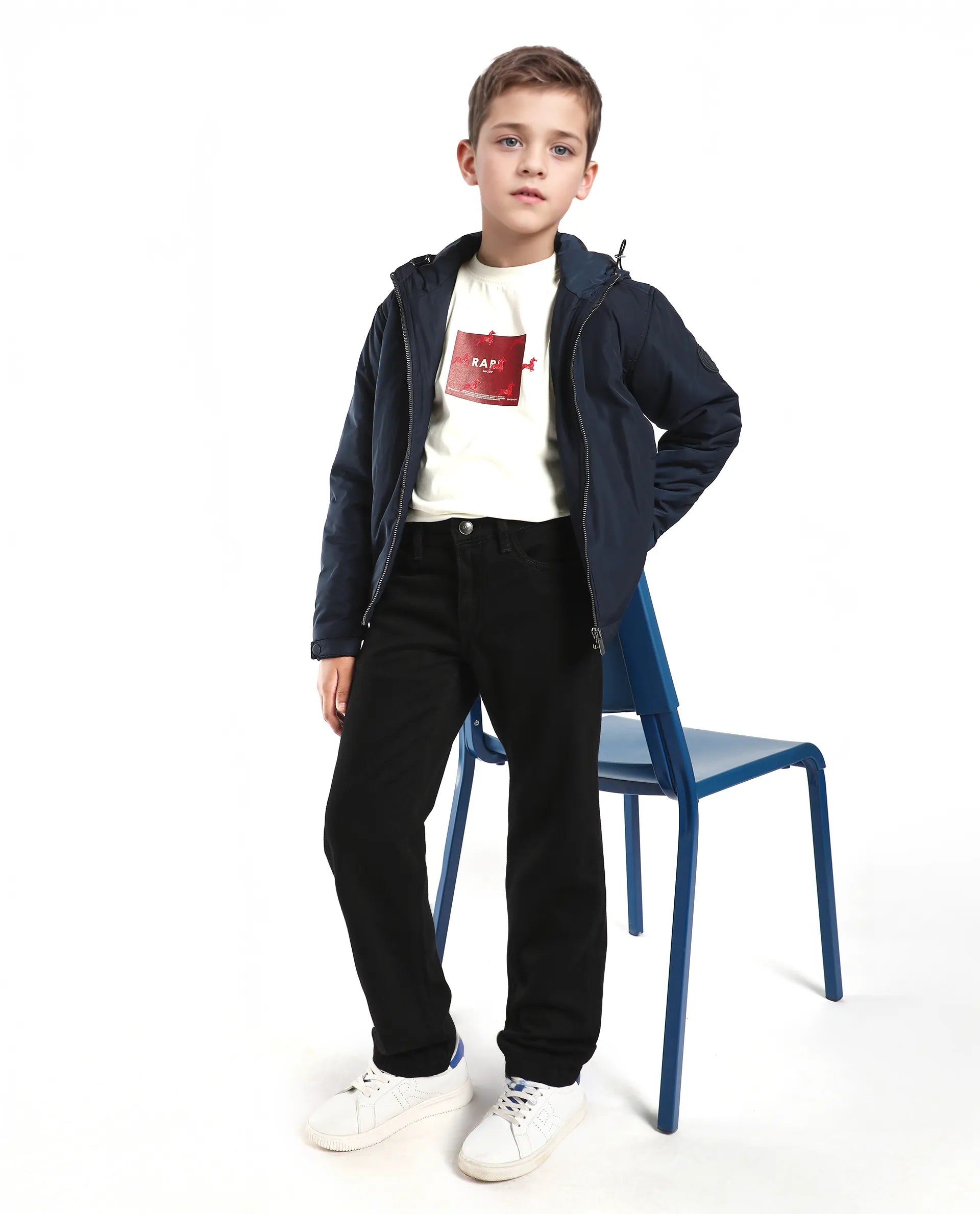Rare Ones Kids Enim-K Black Cotton Button Closure Plain Regular Fit Jeans