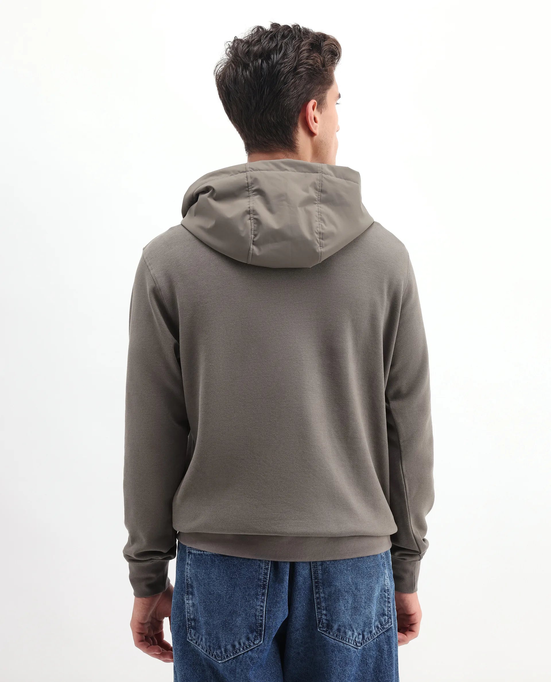 Rare Rabbit Men's Ephin-T Dark Olive Cotton Blend Plain Regular Fit Full Sleeve Hooded Sweatshirt