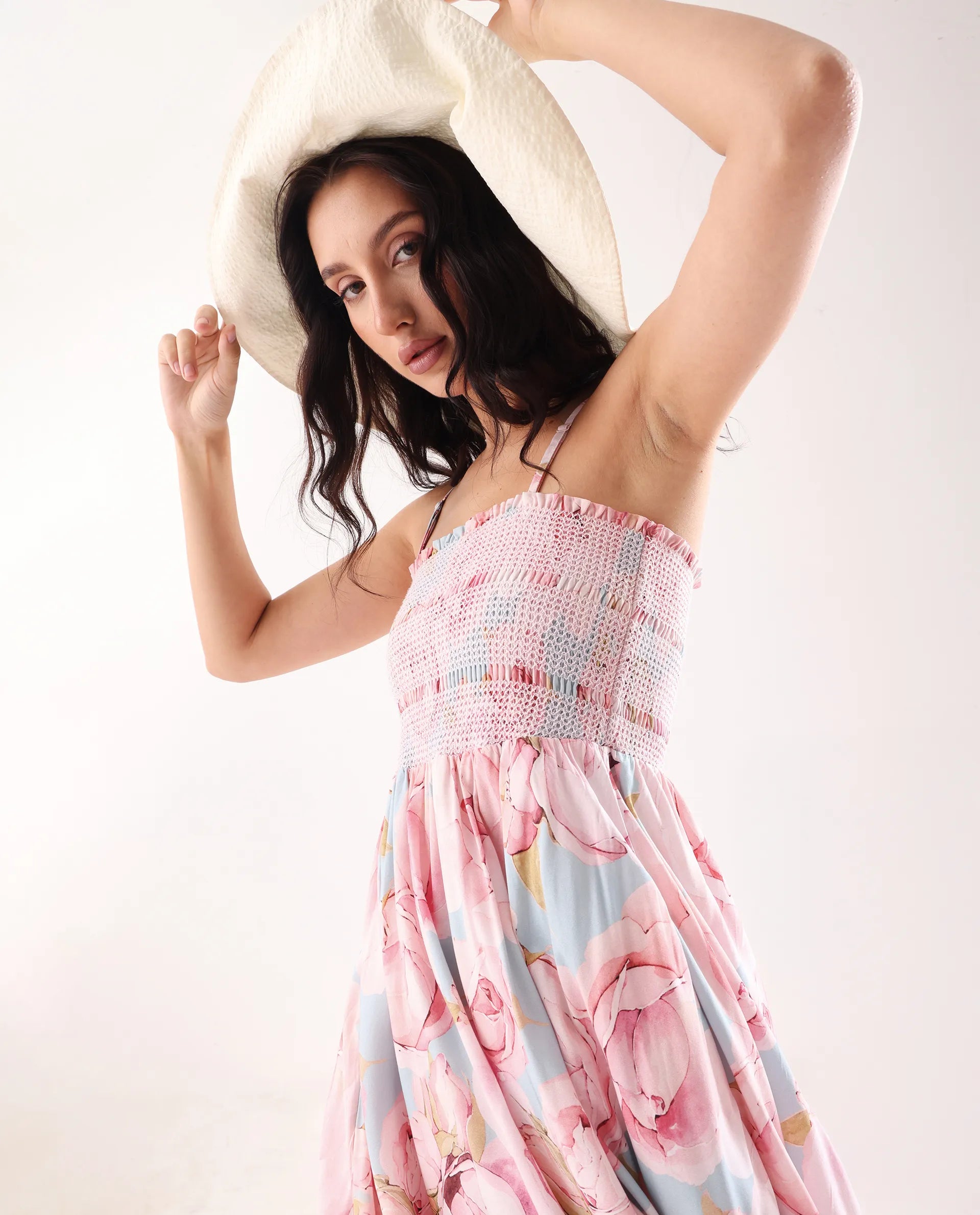 Rareism Women's Epico Multi Viscose Tube Neck Printed Sleeveless Midi Fit And Flare Dress