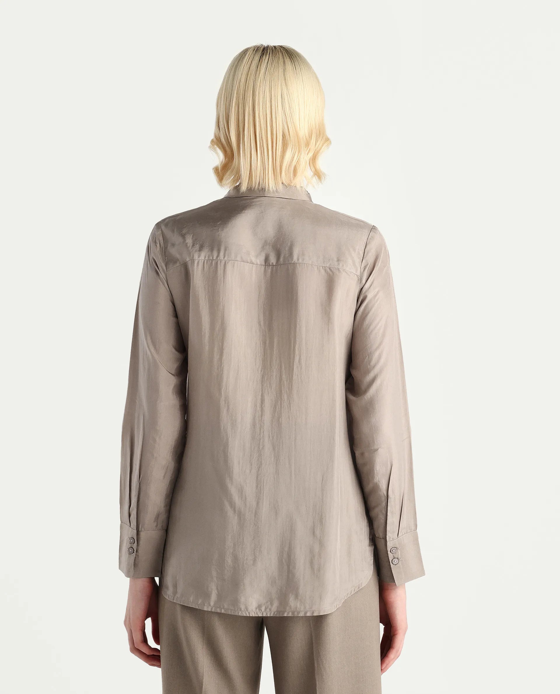 Rareism Women's Epoam Grey Polyester Plain Cuffed Sleeve Regular Fit Shirt