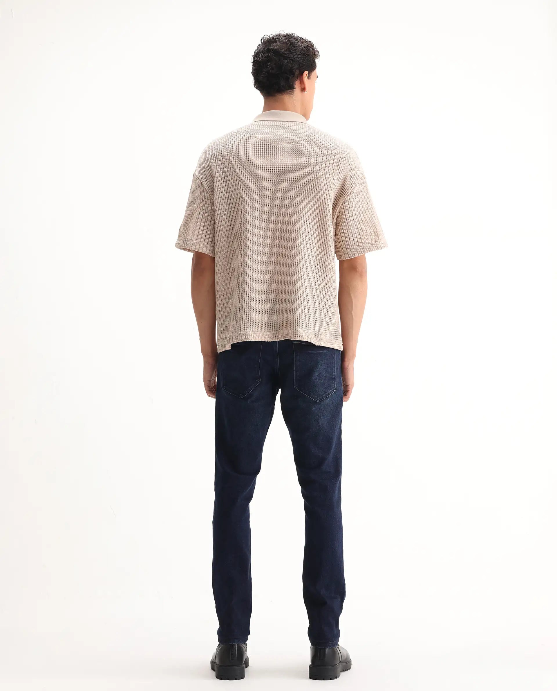 Rare Rabbit Men's Erie Dusky Blue Cotton Blend Plain Hawk Slim Fit Jeans